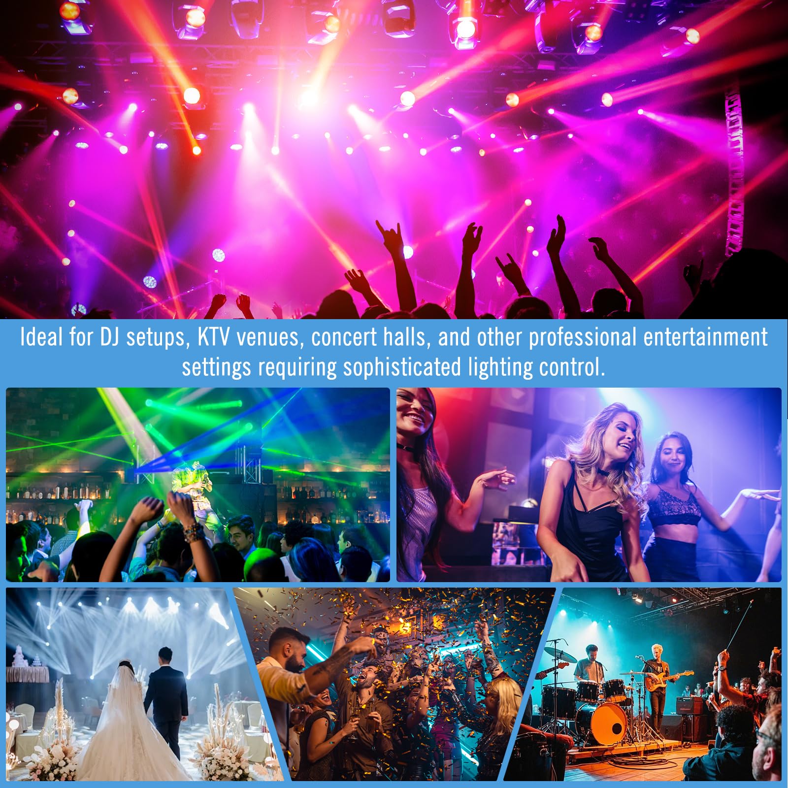 DMX512 Controllore per Luci da Palco, Consolle Professionale 192-Canale per DJ, KTV e Concerti, Sistema di Controllo Luci Senza Fili