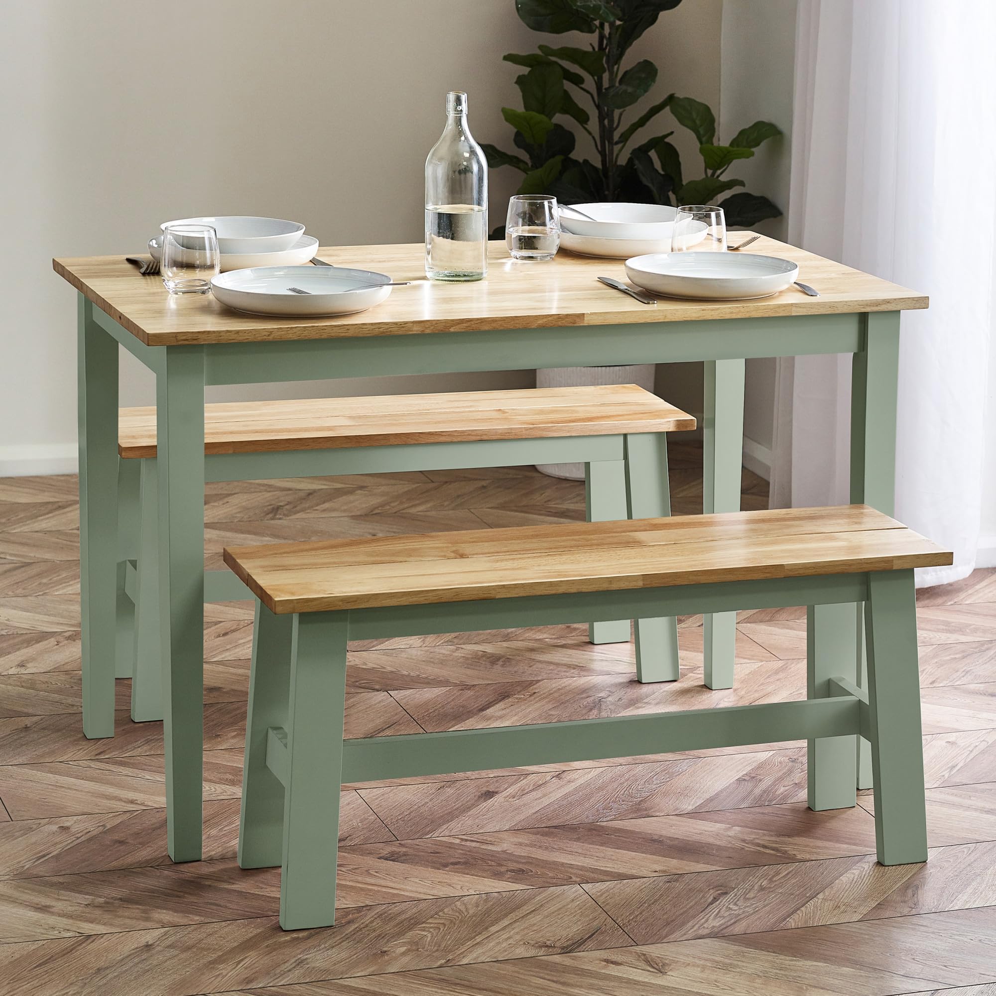Julian Bowen Linwood Sage Green and Natural 95cm Dining Bench