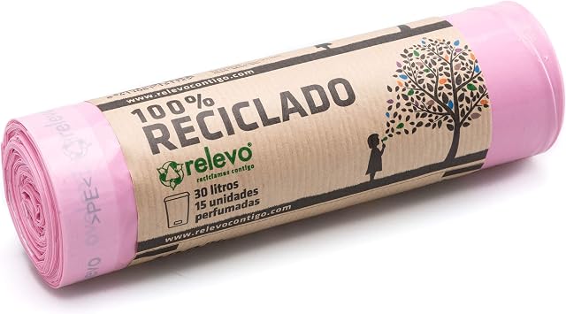 Relevo 100% Recycled Scented Bin Liners, Heavy Duty 30L, 15 Bin Bags