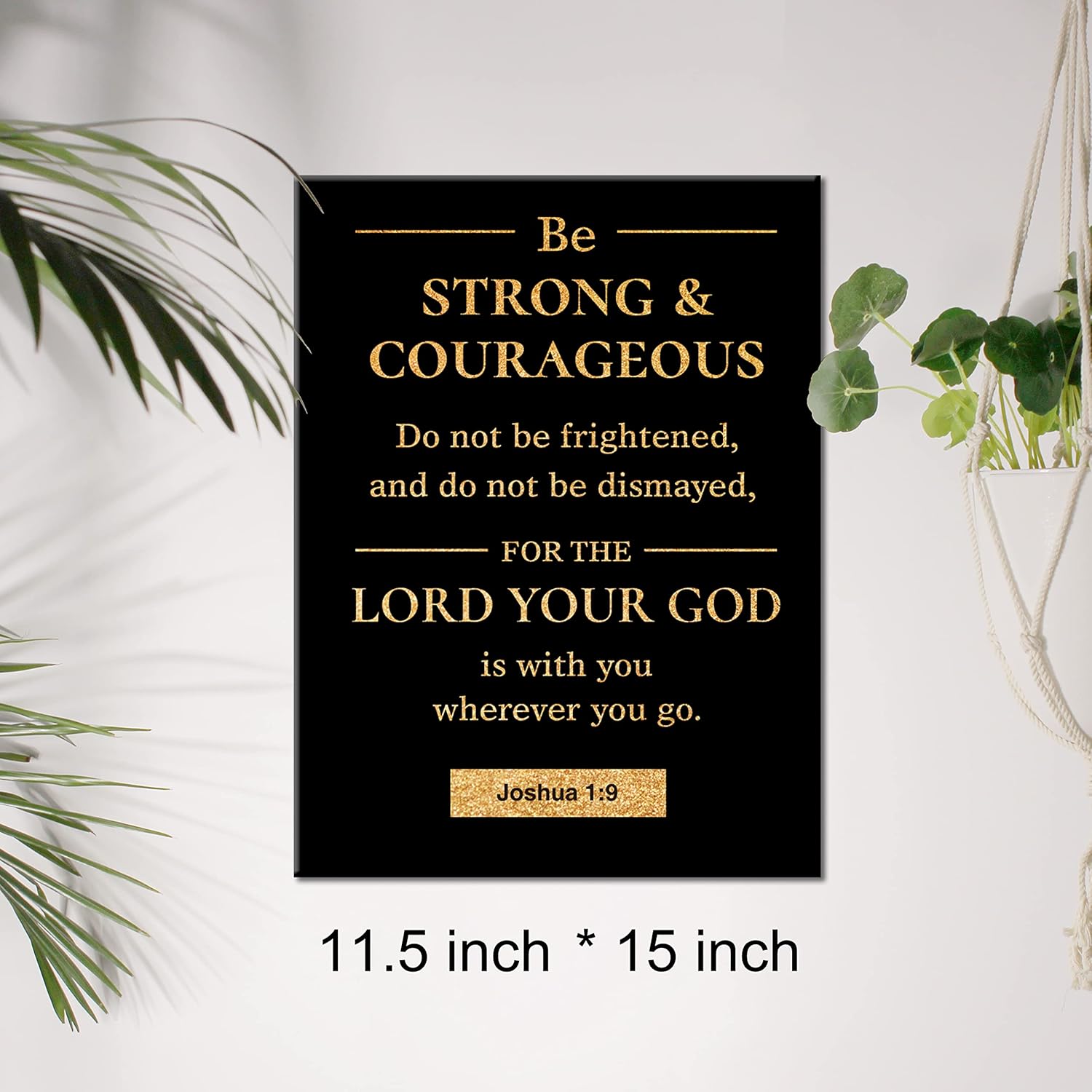 Christian Gold Foil Canvas Wall Art Motivational Be Strong and Courageous Joshua 1:9 Print Framed Canvas Painting Artwork Home Decor Gifts 12x15 Inch - Image 2