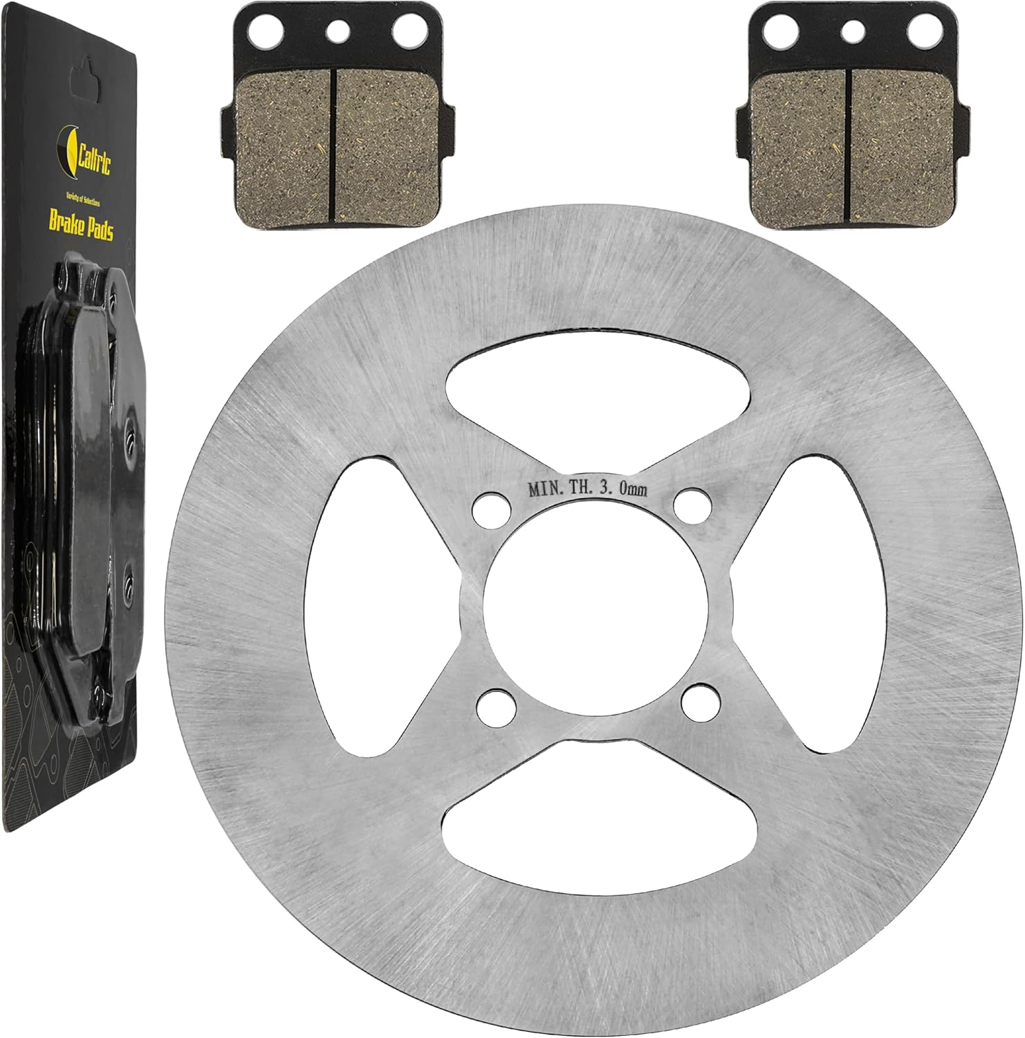 Caltric Rear Wheel Brake Disc Rotor with Brake Pad Compatible with Yamaha Raptor 350 YFM350R 2005-2013
