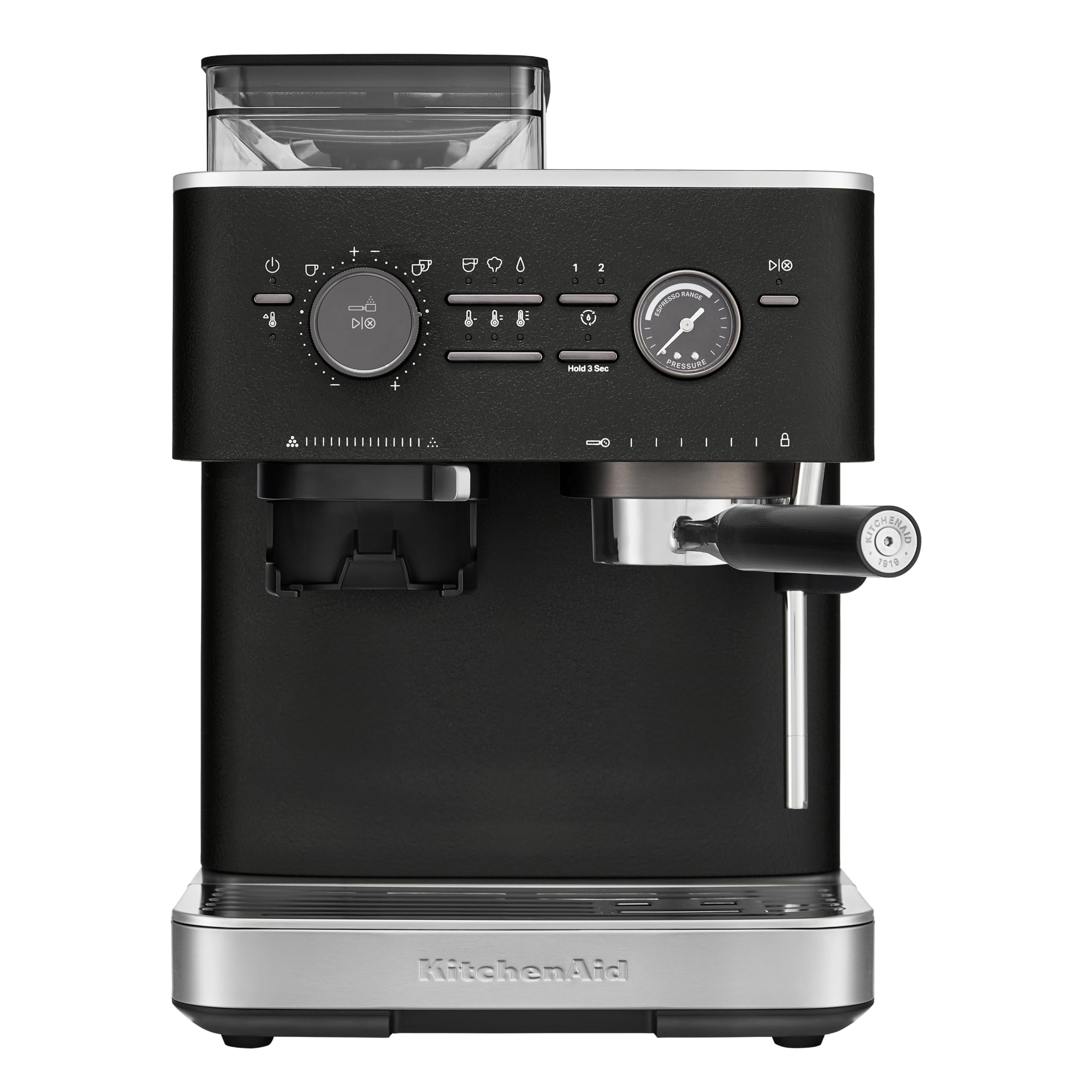 KitchenAid Machine a Café Grain - Machine à expresso semi-automatique - Machine Expresso et Cappuccino avec broyeur à café conique intégré - pot à lait 355 ml - Truffe noire
