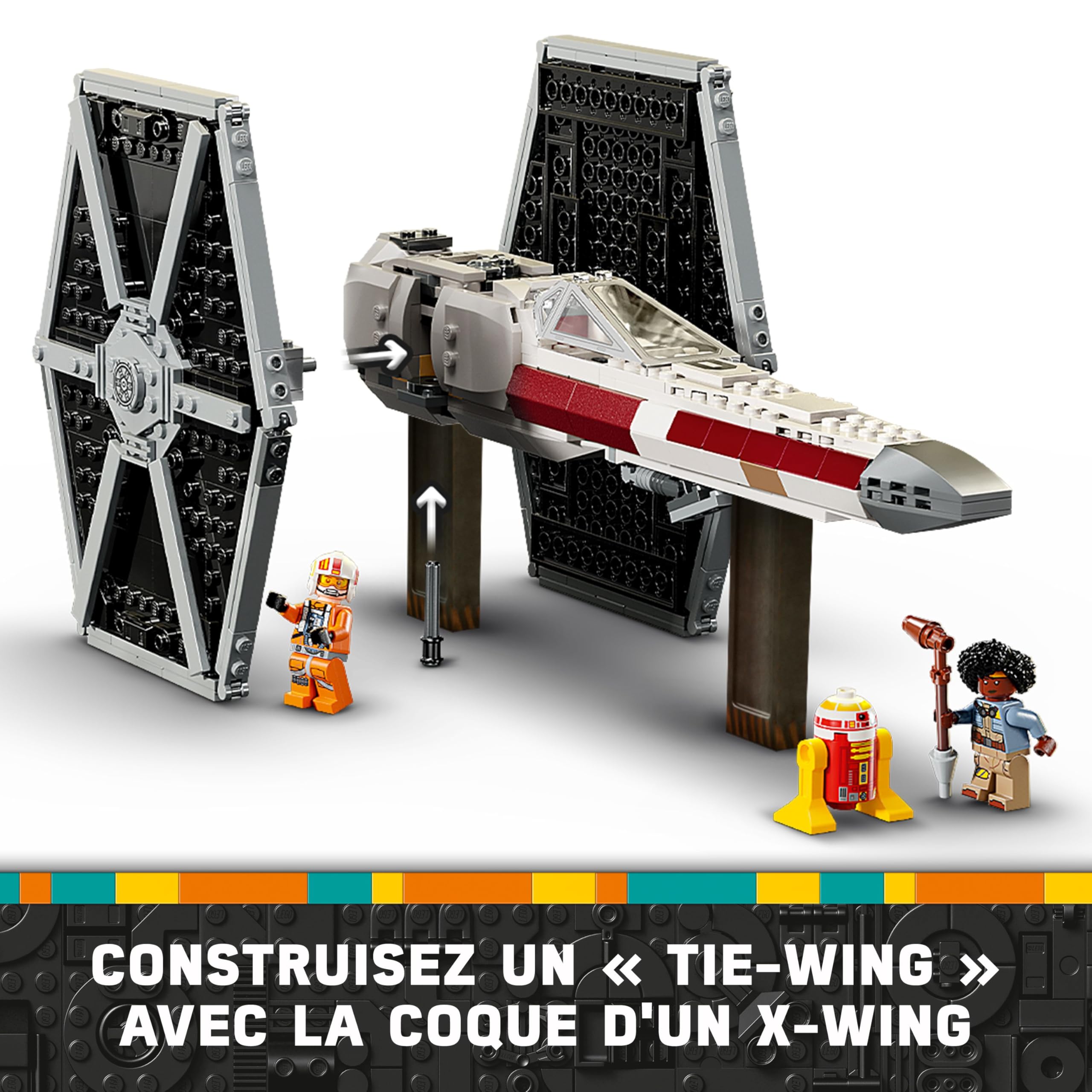 LEGO Star Wars 75393 TIE Fighter et X-Wing à Combiner - Jeu de Construction avec 2 Vaisseaux Spaciaux - 4 Minifigurines & Figurine de Droïde - Cadeau Original pour Garçon dès 9 Ans & Fans