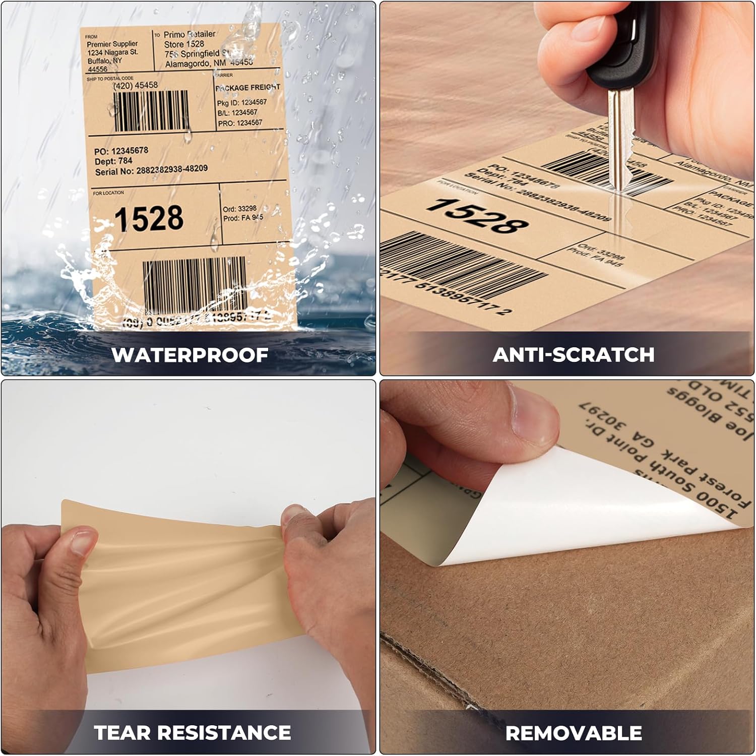 Khaki Shipping Thermal Labels 4 × 6 Inch Vinyl Self-Adhesive Fanfold Direct Stickers Waterproof Perforated Printer Decal for Office Warehouse Home Address 250 PCS - Image 7