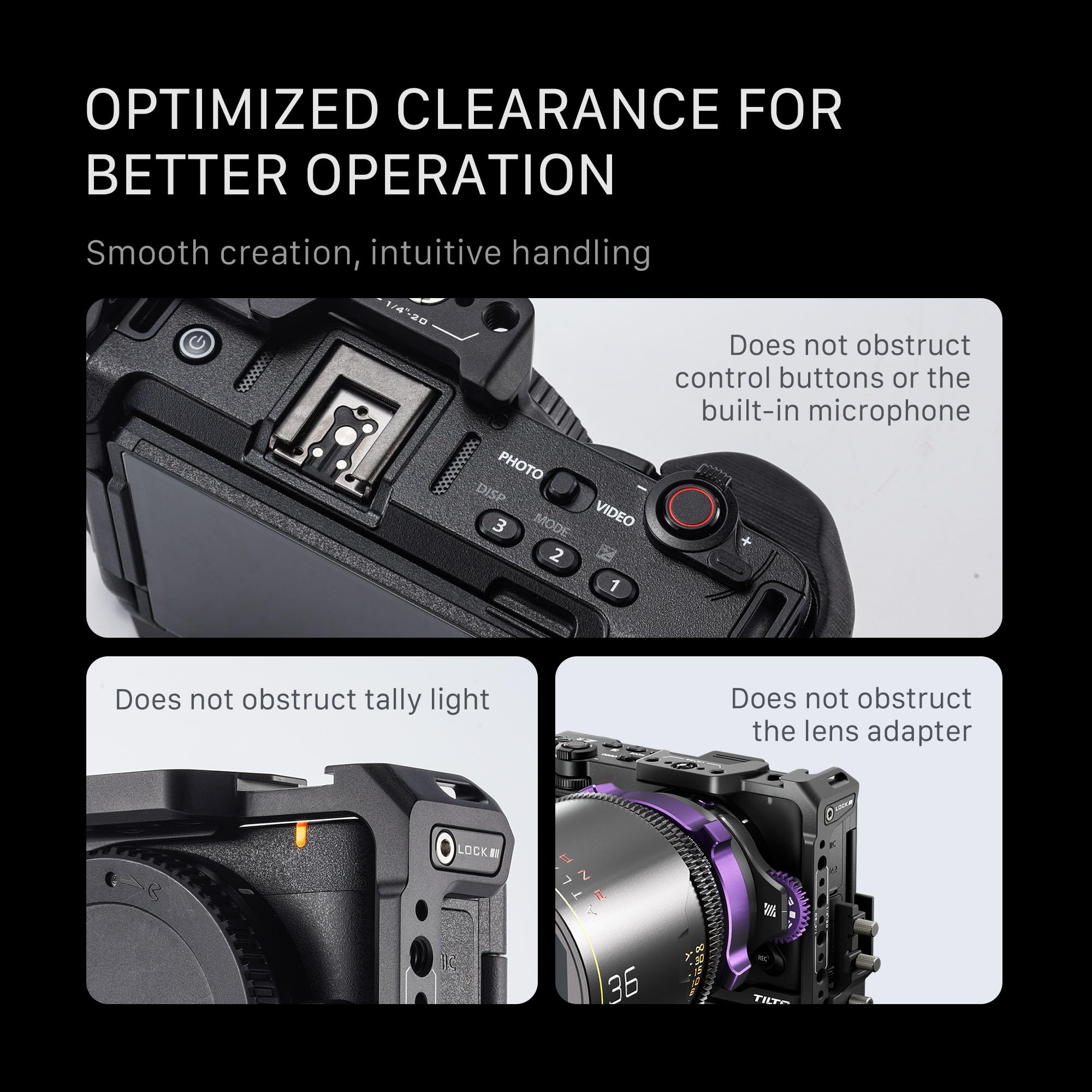 Tilta ZR Cage, gabbia completa per fotocamera compatibile con Nikon ZR con filettature da 3/8“-16, 1/4”-20, micro HDMI e morsetto per cavo USB-C - Nero TA-T98-FCC-B