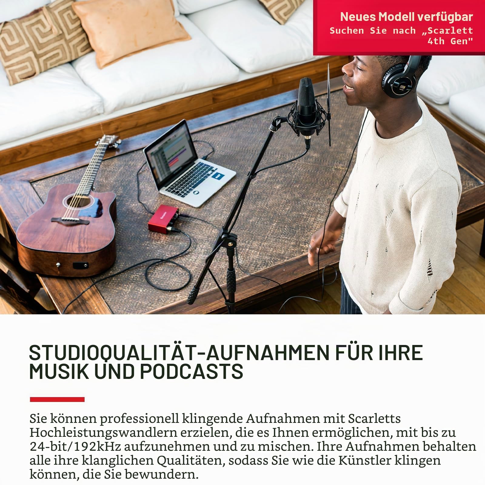 Focusrite Scarlett Solo 3. Gen USB-Audio-Interface-Bundle für Gitarristen, Sänger oder Produzenten. Klang in Studioqualität und sämtliche Software, die du für Aufnahmen und Kompositionen benötigst