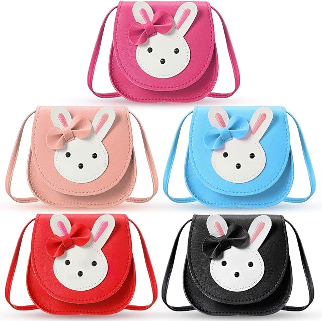 Sweetude 5 Pcs Little Girls Rabbit Purse Toddler Bunny Ear Bow Purse Cute Girl Crossbody Bag Small Rabbit Ear Bow PU Shoulder Handbag Gifts for Kids Toddlers Birthday Easter accessories, 5 Colors