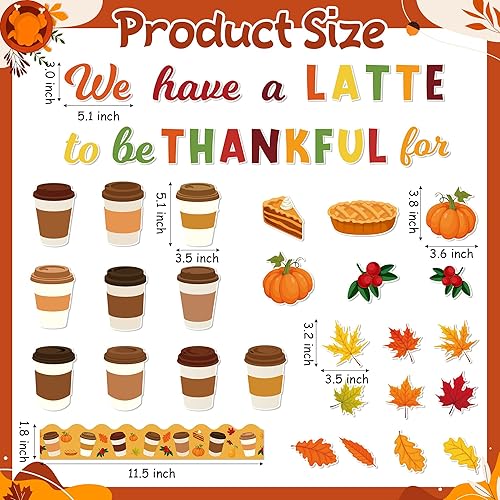 Miniatura 2 de BkeeCten Juego de 121 tablones de boleín de otoño de Acción de Gracias con 10 hojas de pegamento, taza de café, hojas de arce, calabaza, cartulina