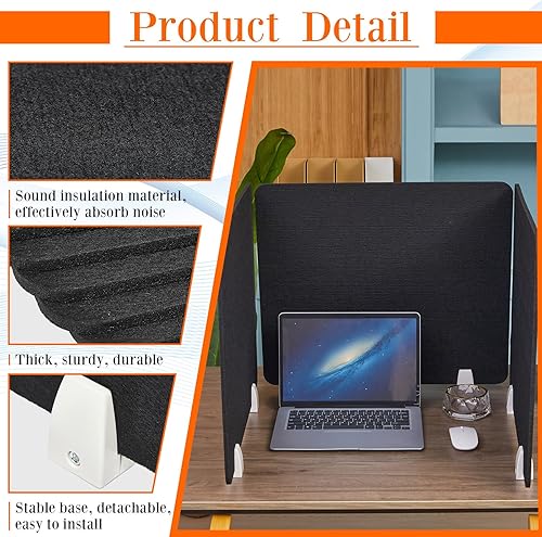 Miniatura 4 de 6 divisores de escritorio de 20 x 24 pulgadas, con abrazadera, acústicos, independientes, con abrazaderas de protección de aluminio, a prueba de