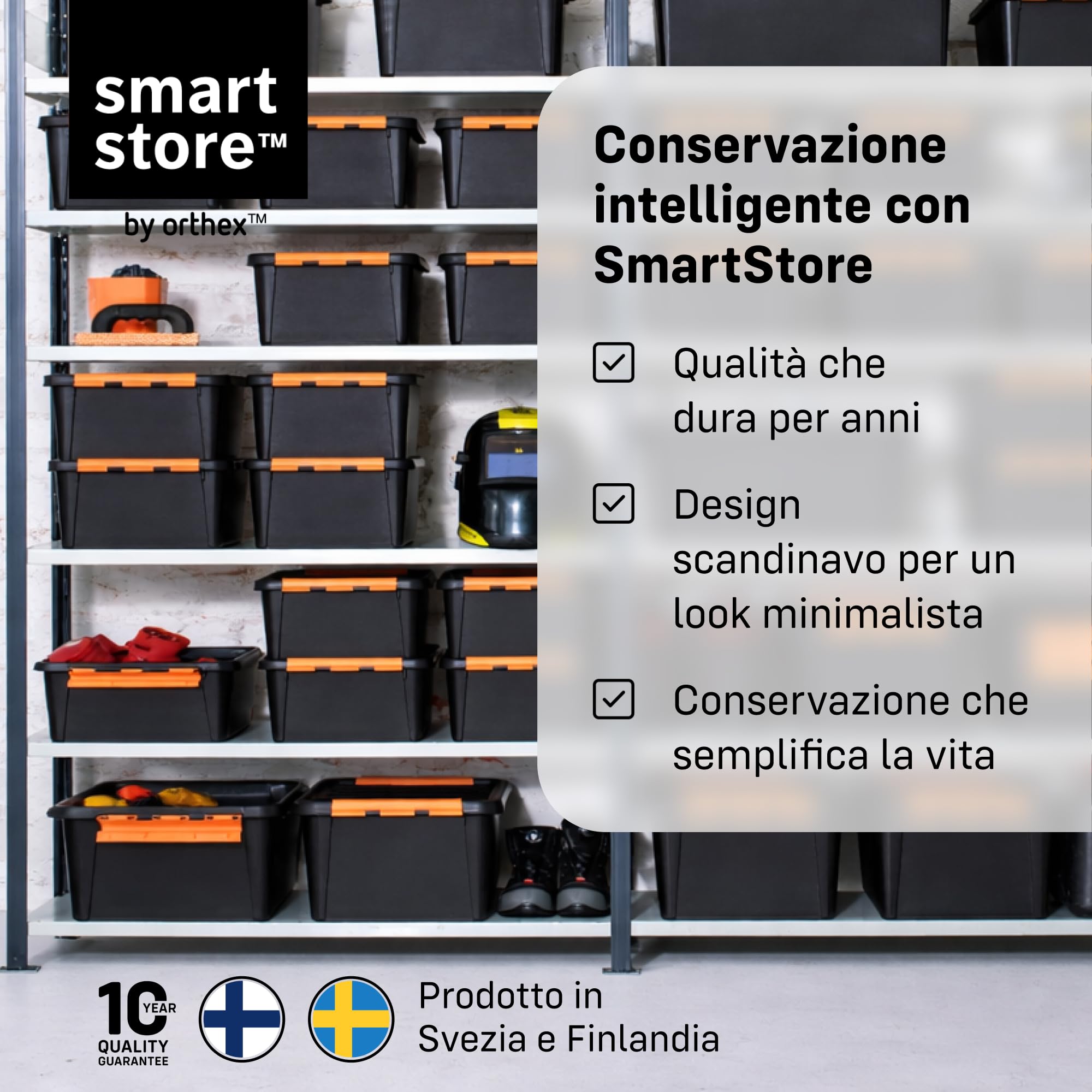 SmartStore Scatola Portaoggetti Resistente con Coperchio I 31L I Set 6 Impilabili I Garage Officina Trasloco I Chiusura Clip I Made in Sweden I Nera I 50 x 39 x 26 cm