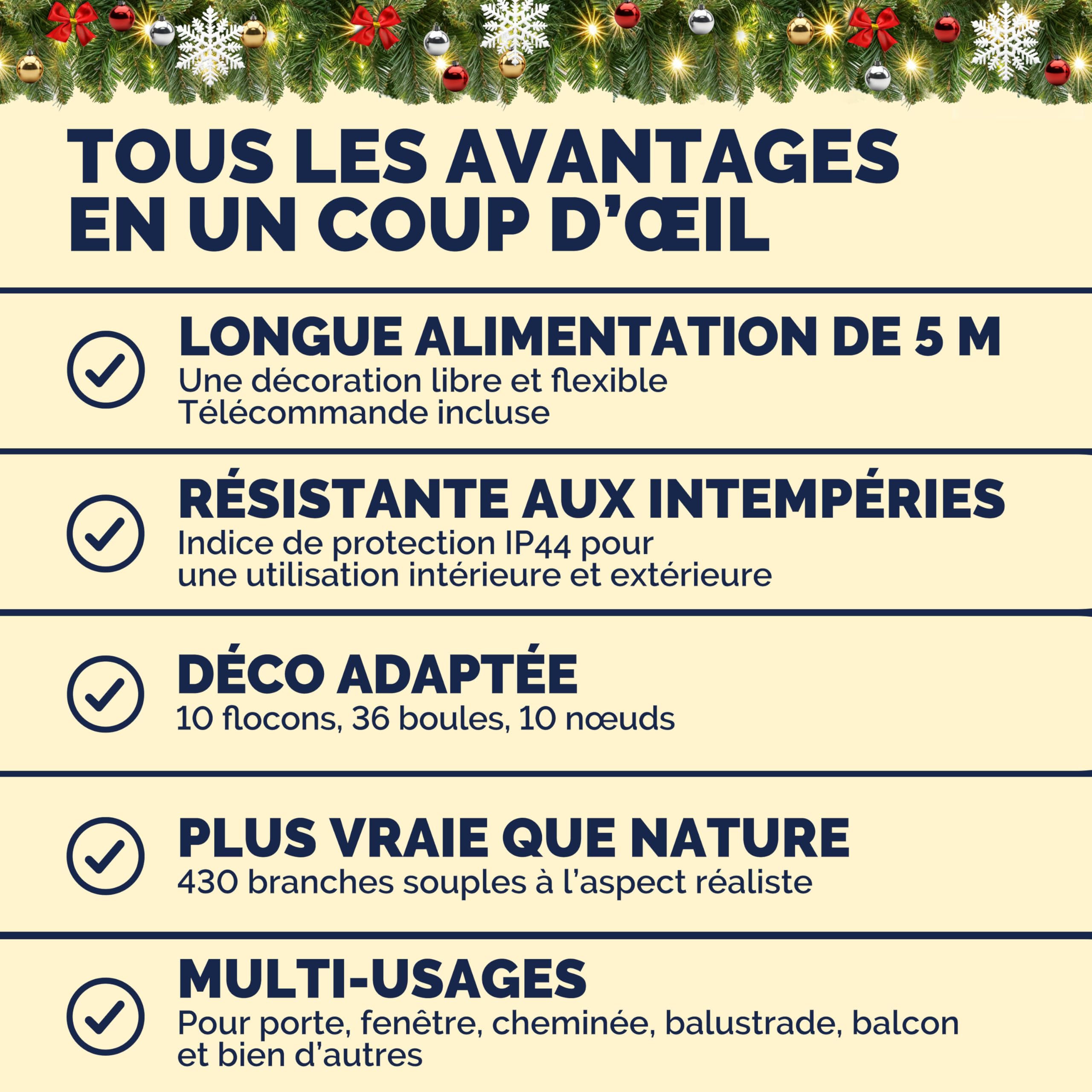 CASARIA® Guirlande de Noël Lumineuse avec déco 5m 80 LED Sapin Artificiel Télécommande Incluse Décoration de noël | lumière blanc chaud, télécommande, décoration noël, vert, sapin artificiel, résistant intempéries, décoration lumineuse, toit