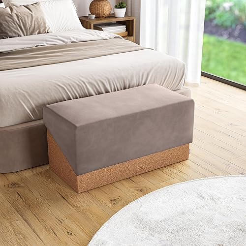 Miniatura 54 de Seville Classics Reposapiés otomano de tela acolchada, asiento acolchado para dormitorio, dormitorio, loft, sala de estar, entrada, pasillo, Azul