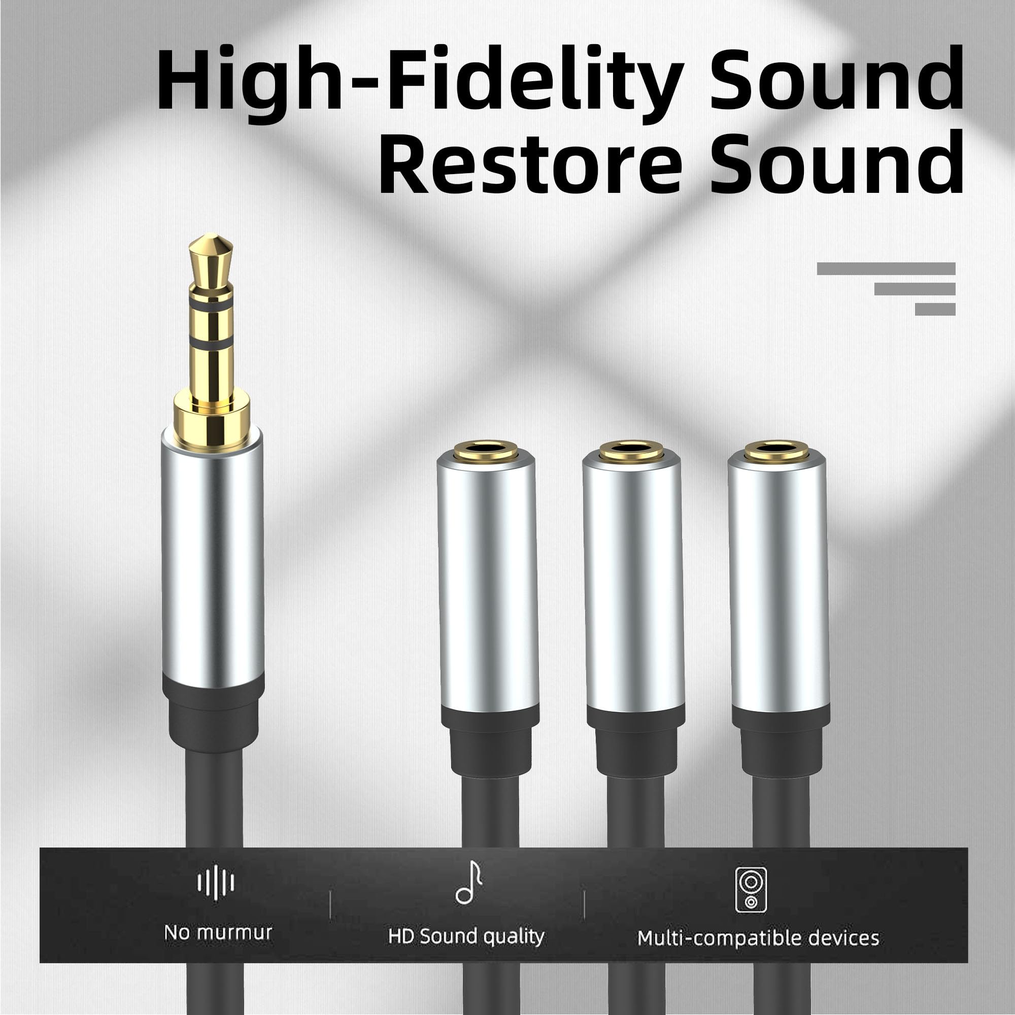 3,5 mm kabel rozdzielacza audio stereo pozłacany, TRS 1 męski na 3 żeński, 3-drożny kabel rozdzielacza audio stereo, 1 wejście 3-biegunowe (3-biegunowe)