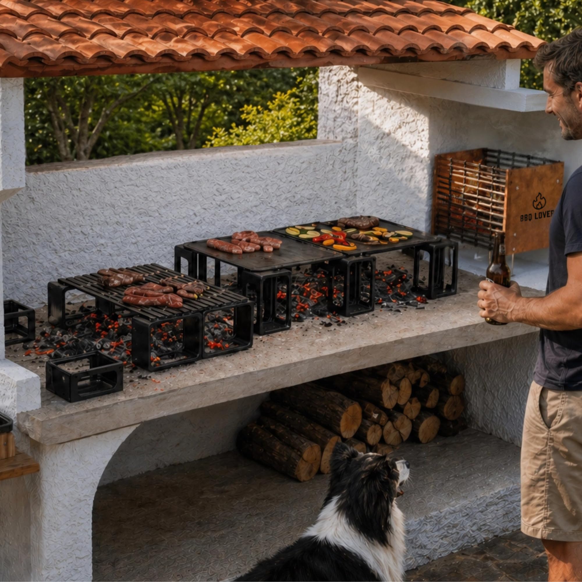 BBQ Blocks - Supports en fonte réglables et polyvalents pour plaques et grilles | Idéaux pour les braises, cheminée, feu ouvert | plusieurs niveaux de cuisson | 100% fonte avec