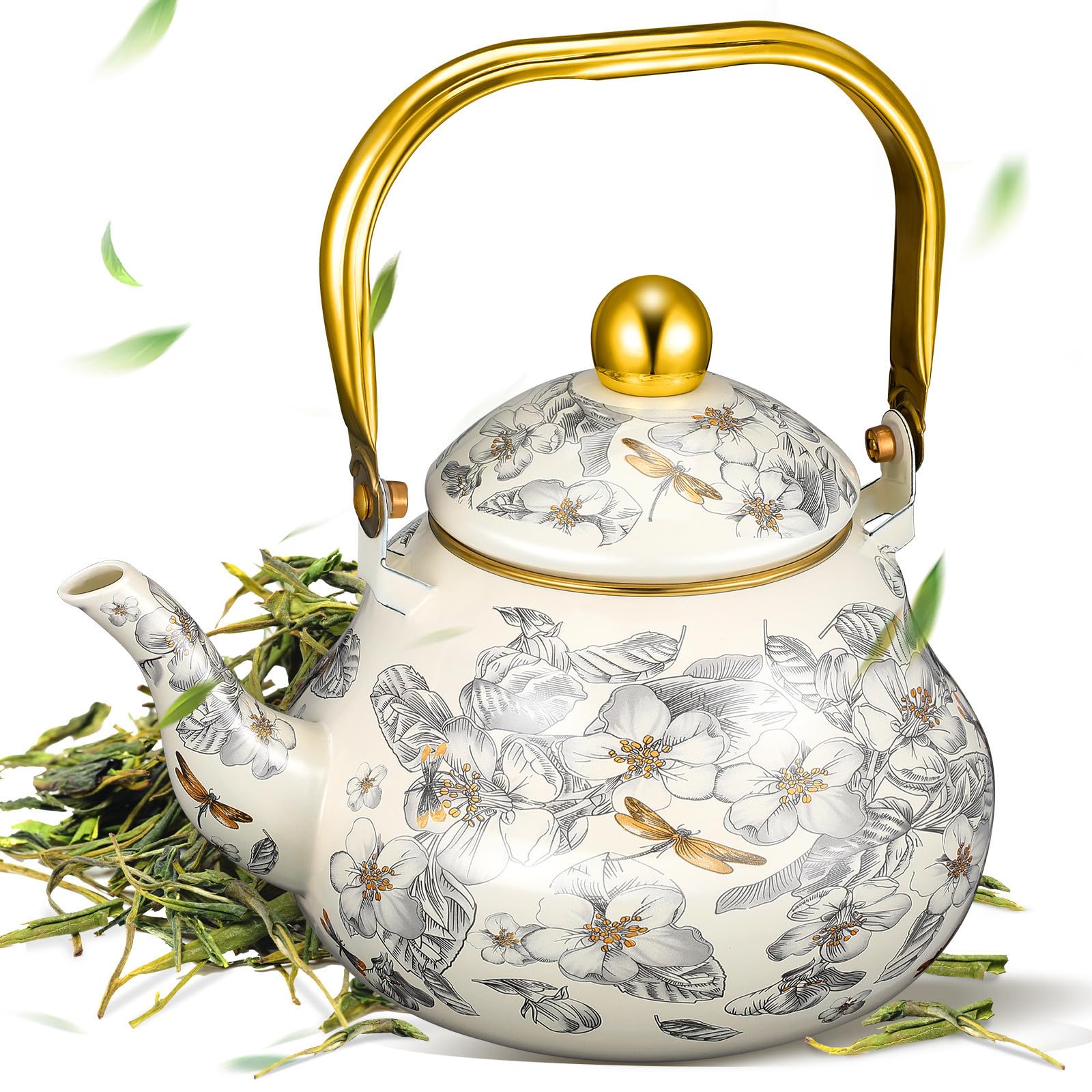 Bouilloire à thé vintage fond plat émail 2l cuisine rétro