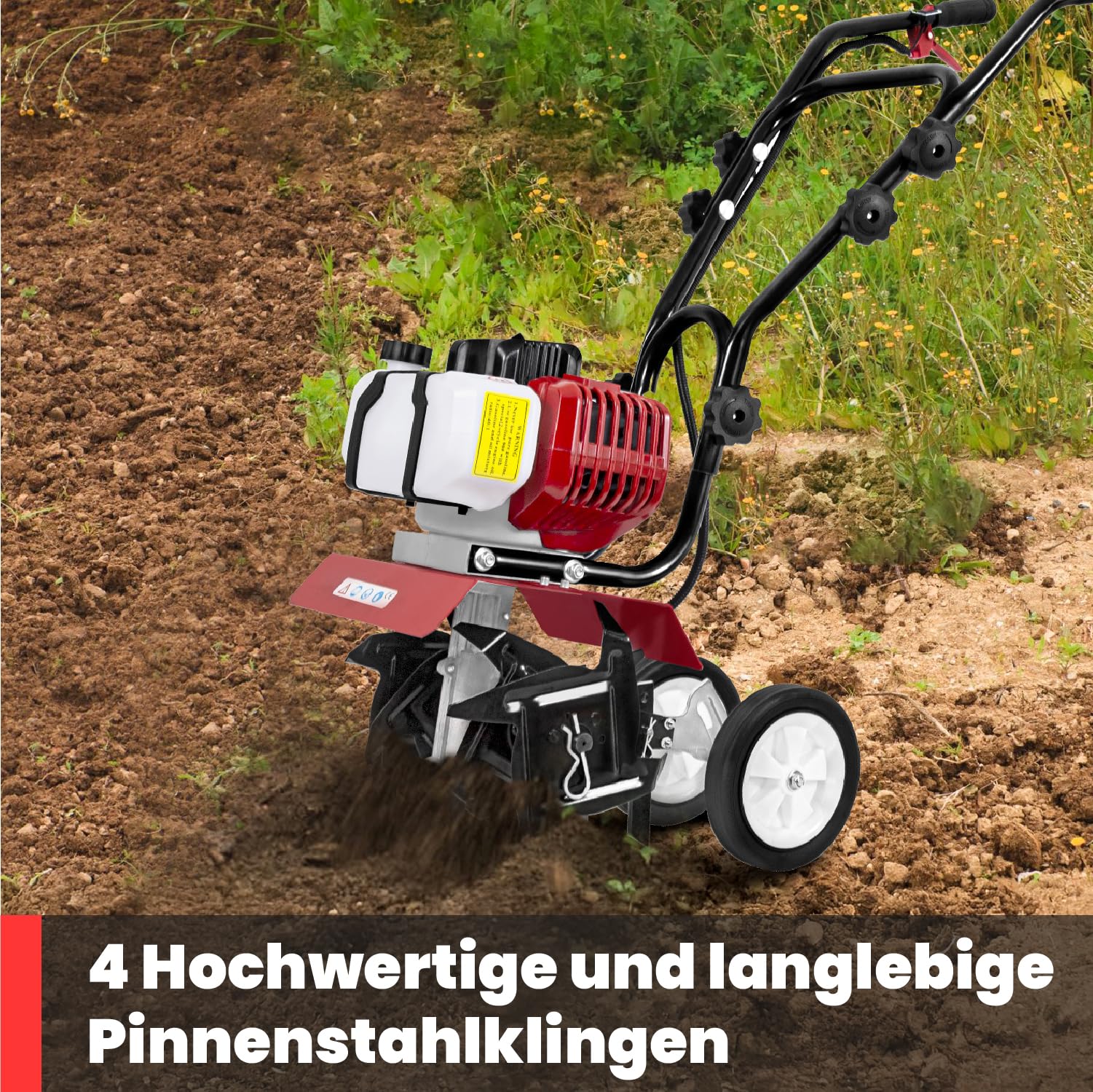 BU-KO 52CC Gartenfräse Benzin 3 PS 2-Takt-Rasenboden bodenhacke Grubber Motorhacke Benzin Leichter kompakter, bodenfräse leistungsstarker Griff mit sicherem Griff 1 Jahre Garantie