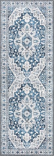 Miniatura 8 de Moynesa Alfombra de pasillo lavable ultrafina  2 x 6 pulgadas, color azul, alfombra lavable para cocina, baño, alfombra de pasillo con estampado