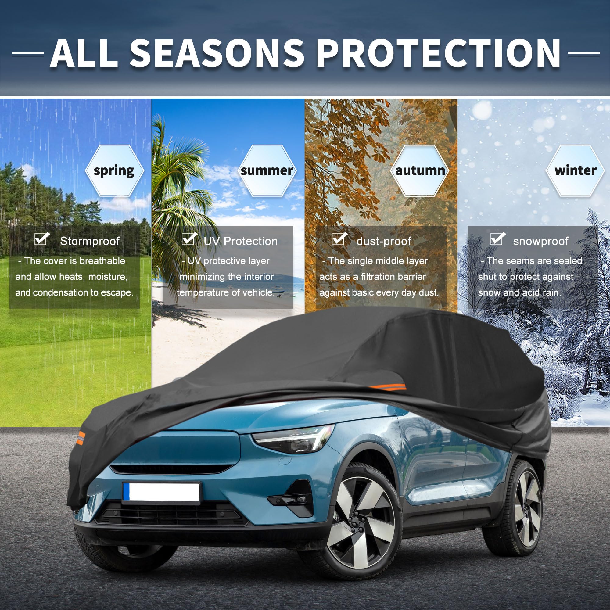 X AUTOHAUX Car Cover Outdoor Waterproof Sun Rain Snow Hail Protection with Left Side Door Zipper Aluminum Film — view 2