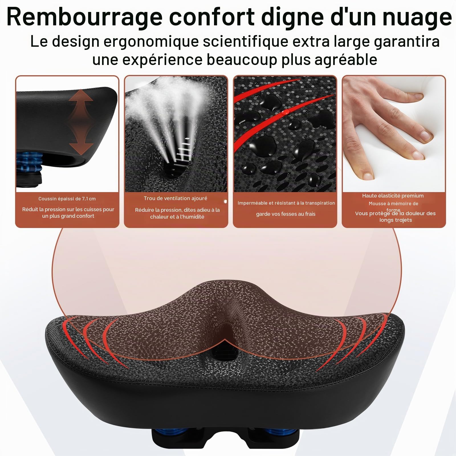 Selle de vélo surdimensionnée pour Homme et Femme, Coussin de siège de vélo Extra Large, imperméable et Confortable en Mousse à mémoire de Forme, Convient pour vélos Peloton, vélos d'appartement