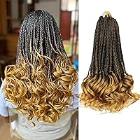 Vista 26 de Cabello de ganchillo con rizos franceses, trenzas de cabello de ganchillo con puntas rizadas, 14 pulgadas, preenlazadas, trenzas de caja tipo diosa
