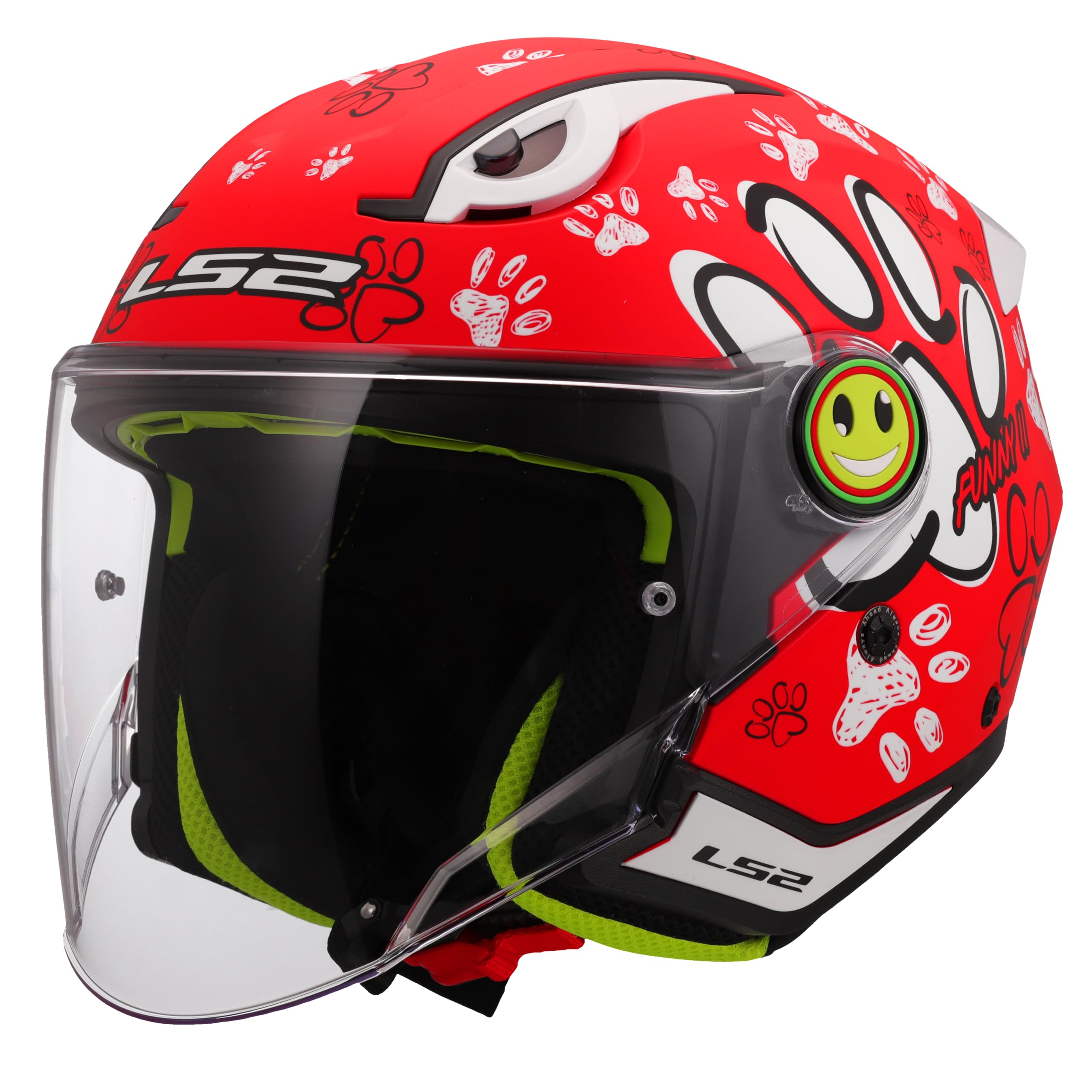 LS2, Casco Moto Jet Bambino FUNNY II PAWS Matt Red, L