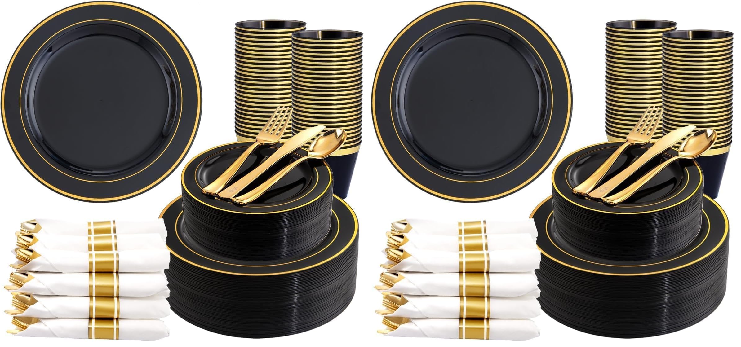 Gold Dinnerware Set for 50 Guests - Disposable Plates & Cutlery -28