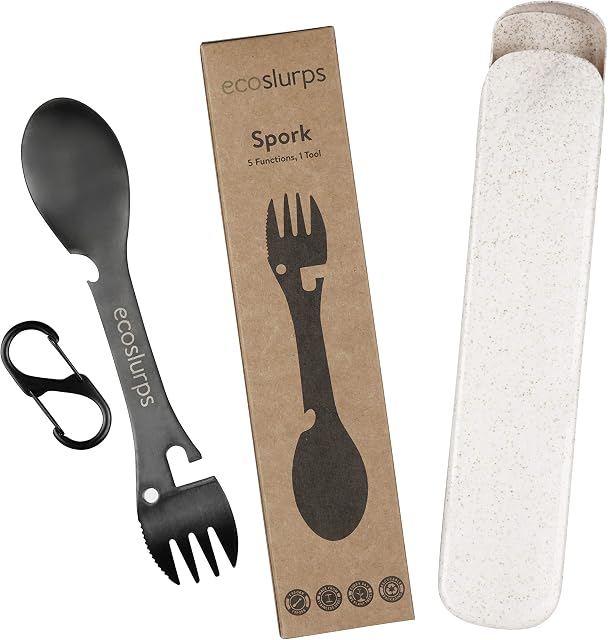 EcoSlurps Utility Camping Spork | Stainless Steel | 5 Functions 1 Design | Fork, Knife, Spoon, Bottle Opener, Tin Opener | Outdoor Hiking Trekking Gadget | Eco Gift