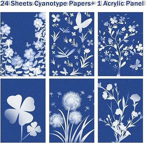 Miniatura 3 de Kit de papel de impresión solar, papel de cianotipo, 24 hojas de papel de cianotipo con 1 hoja de panel acrílico, alta sensibilidad, impresión solar
