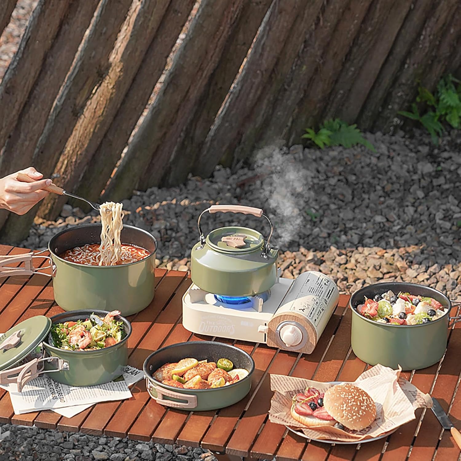 WHYATT Camping Pots and Pans Set, Camping Cooking Pot with Lightweight, Great for Backpacking Outdoor Camping Hiking and Picnic