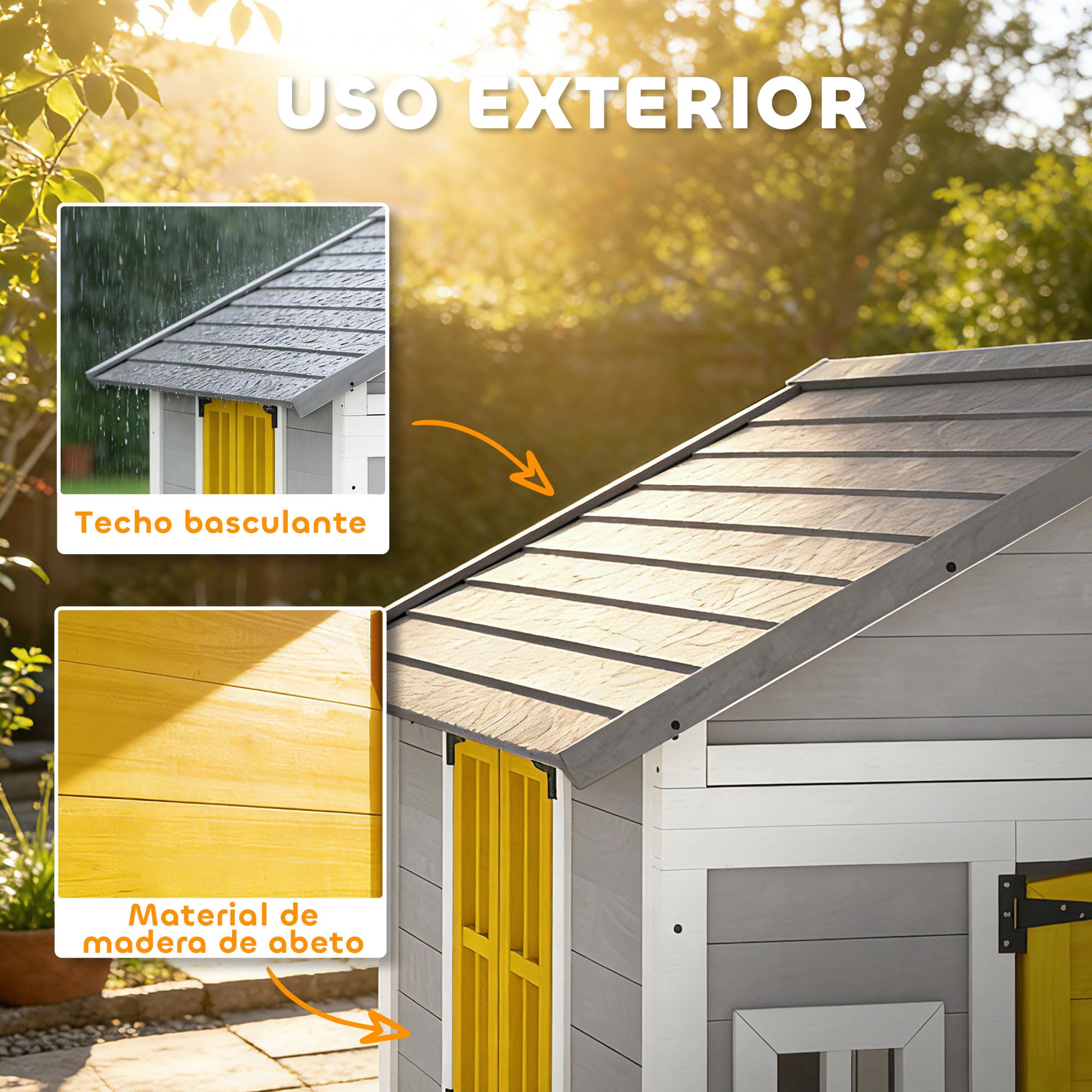 Outsunny Casita Infantil Exterior e Interior de Madera, Casita Infantil con Puerta, Ventanas, Jardineras y Soportes de Flores, Casa de Jardín para Niños de 3-8 Años, Gris — view 4