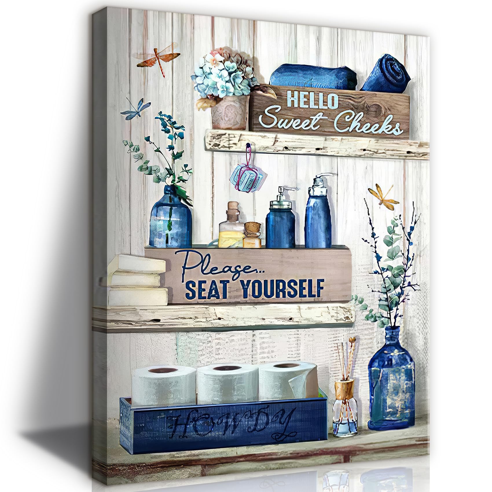 Amazon.com: BJVJKSU Navy Blue Bathroom Decor Wall Art Rustic Blue ...