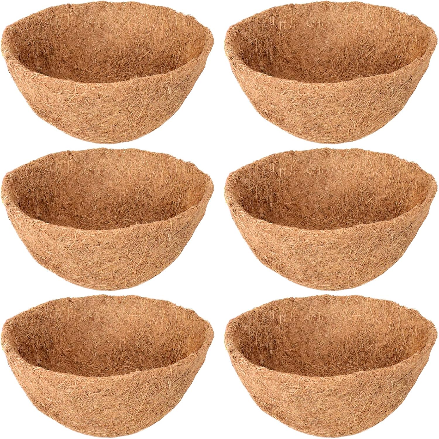 Legigo 6 Pack 14 Inch Hanging Basket Coco Liners Replacement, 100% Natural Round Coconut Coco Fiber Planter Basket Liners for Hanging Basket Flowers/Vegetables