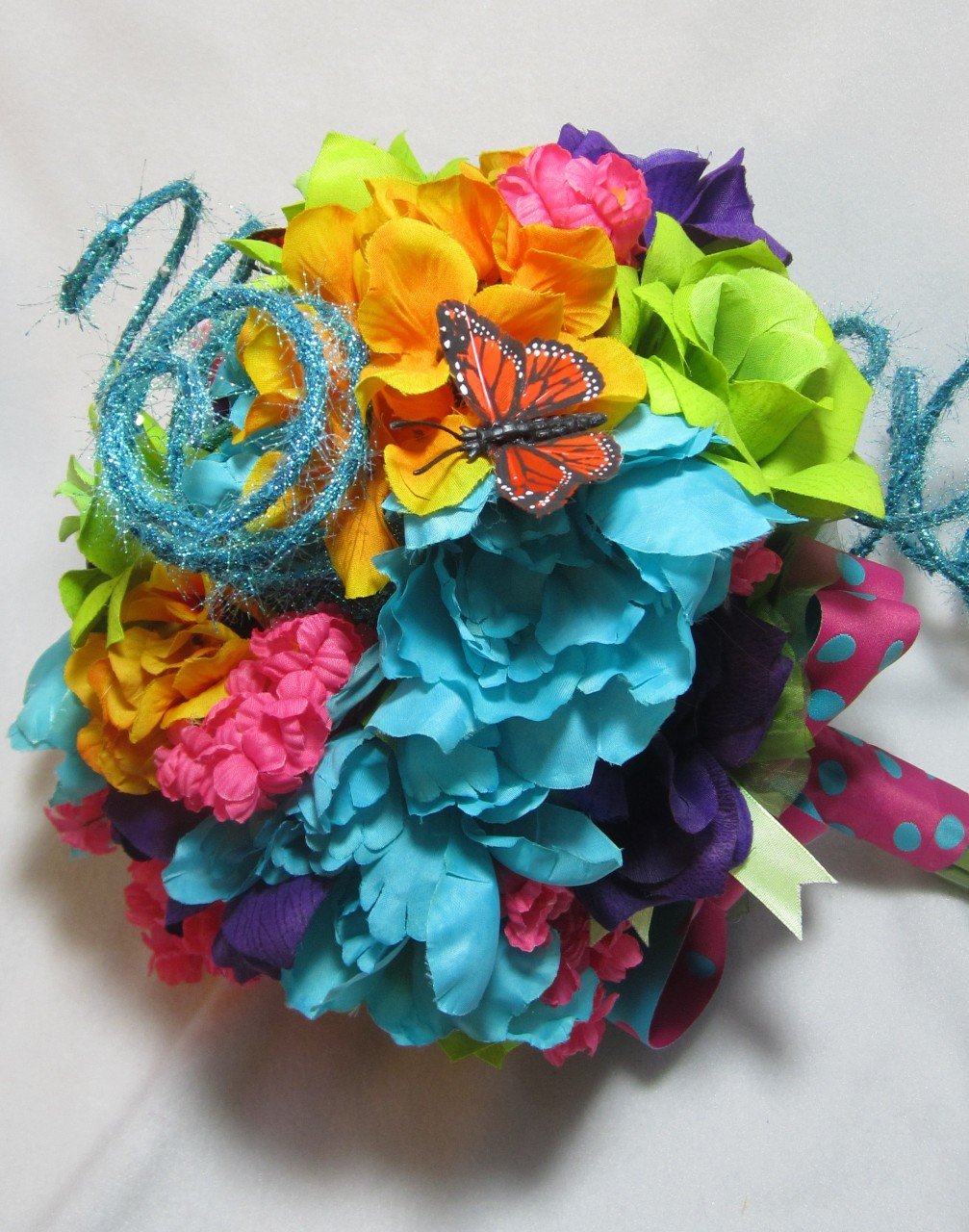 Bright Lime Pink Aqua Colorful Bridal Bouquet Home & Kitchen