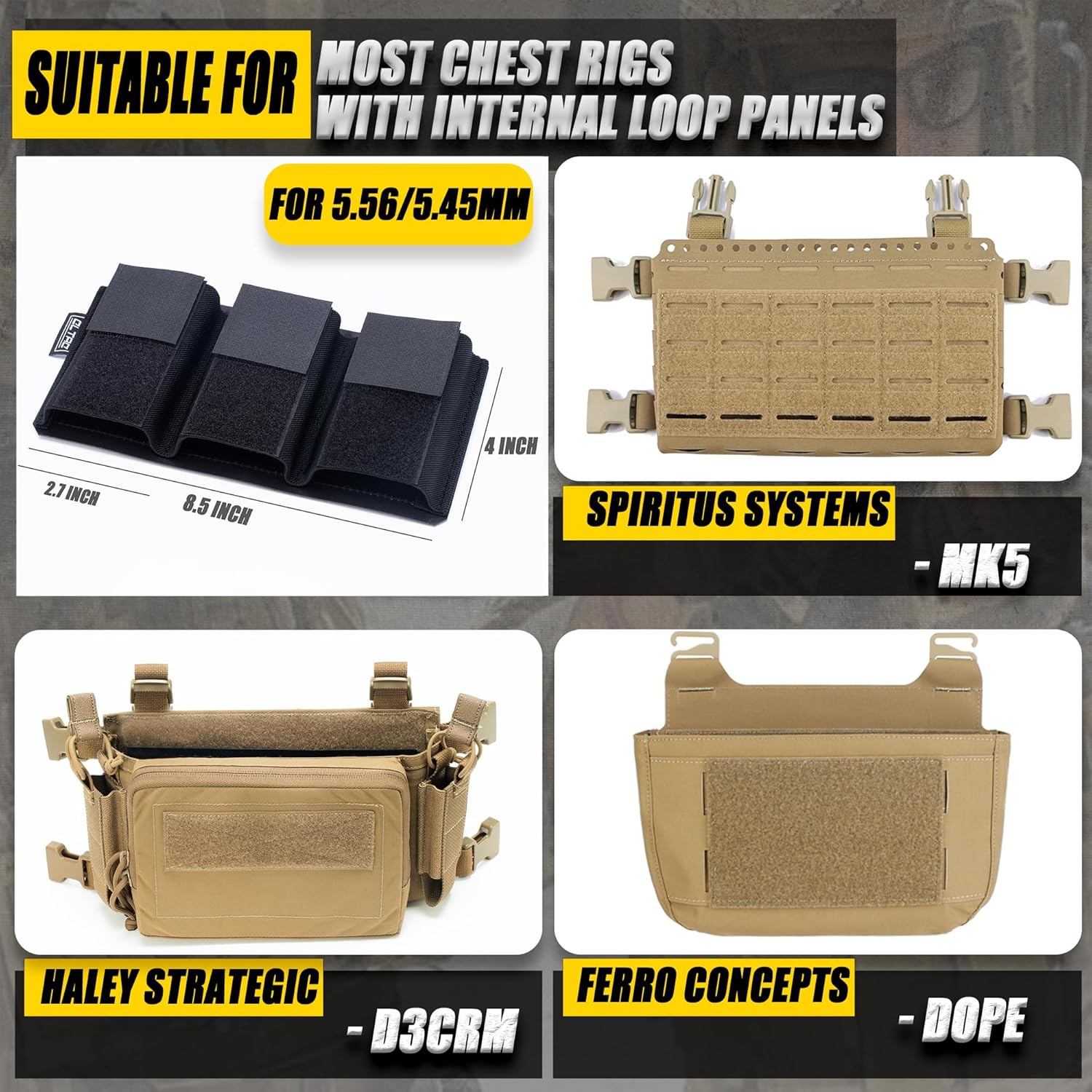 Magazine Holder Insert Pouch Elastic Holster for 5.56/5.45/7.62/9mm/.45 SMG Mag with Hook & Loop Fastener for Tactical Chest Rig Range Bag Gun Safe Door Organizer - Image 2