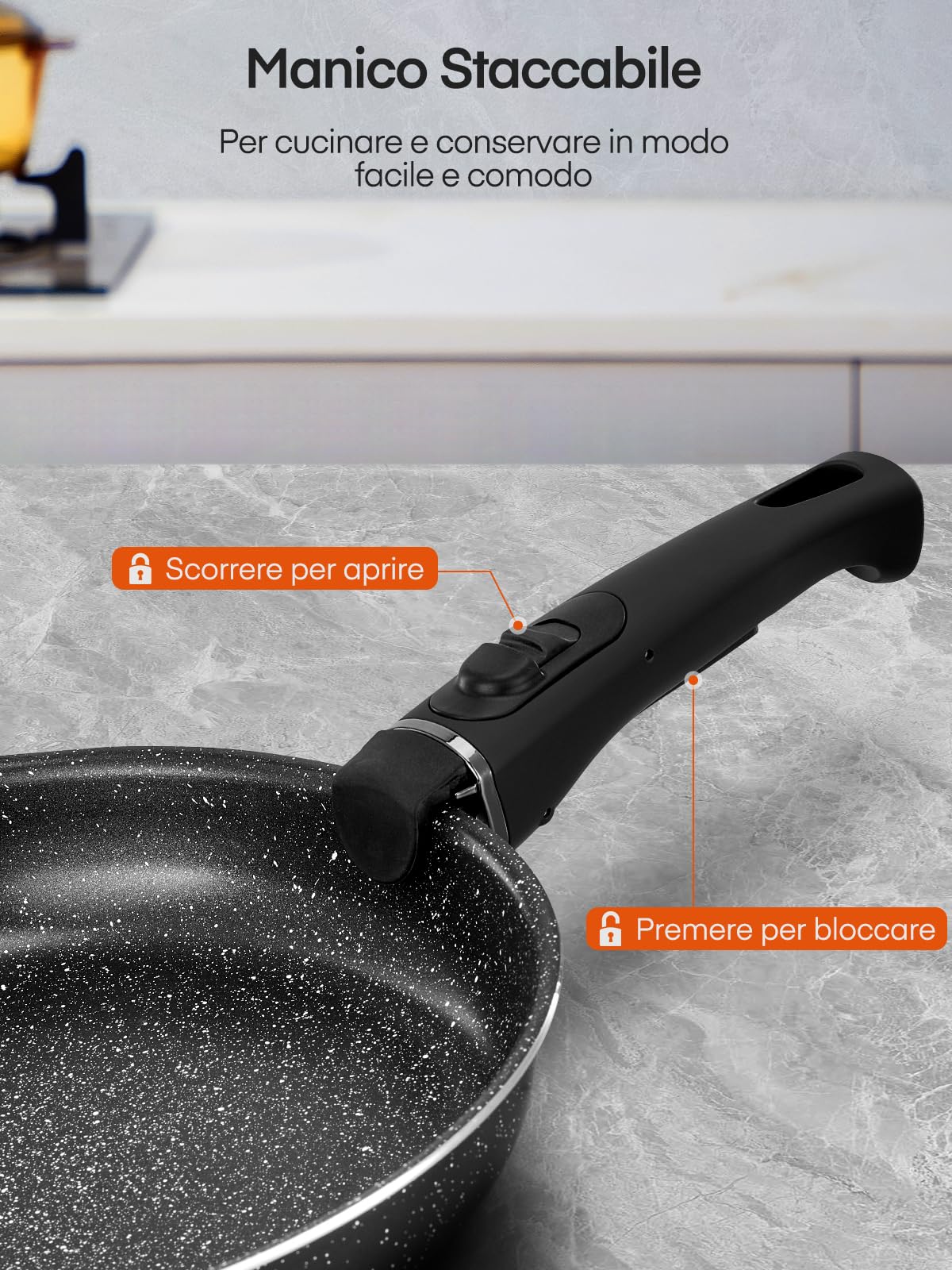 FOHERE Set di Pentole e Padelle da 8 Pezzi con 2 Manici Amovibili e 2 Coperchi, Padella 20/28cm, Casseruola 16/20cm, Antiaderenti di Pentole, Alluminio, Adatto Induzione,Lavastoviglie, Gas e Forno