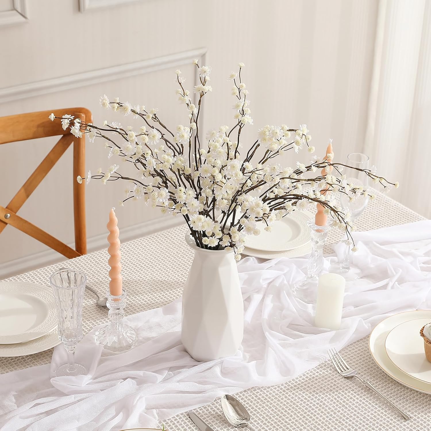 Senseya 10 Stems Artificial Baby Breath Flowers, Real Touch Faux Flowers with Long Stems for Tall Vase, Table Centerpieces & Indoor Home Decor – White