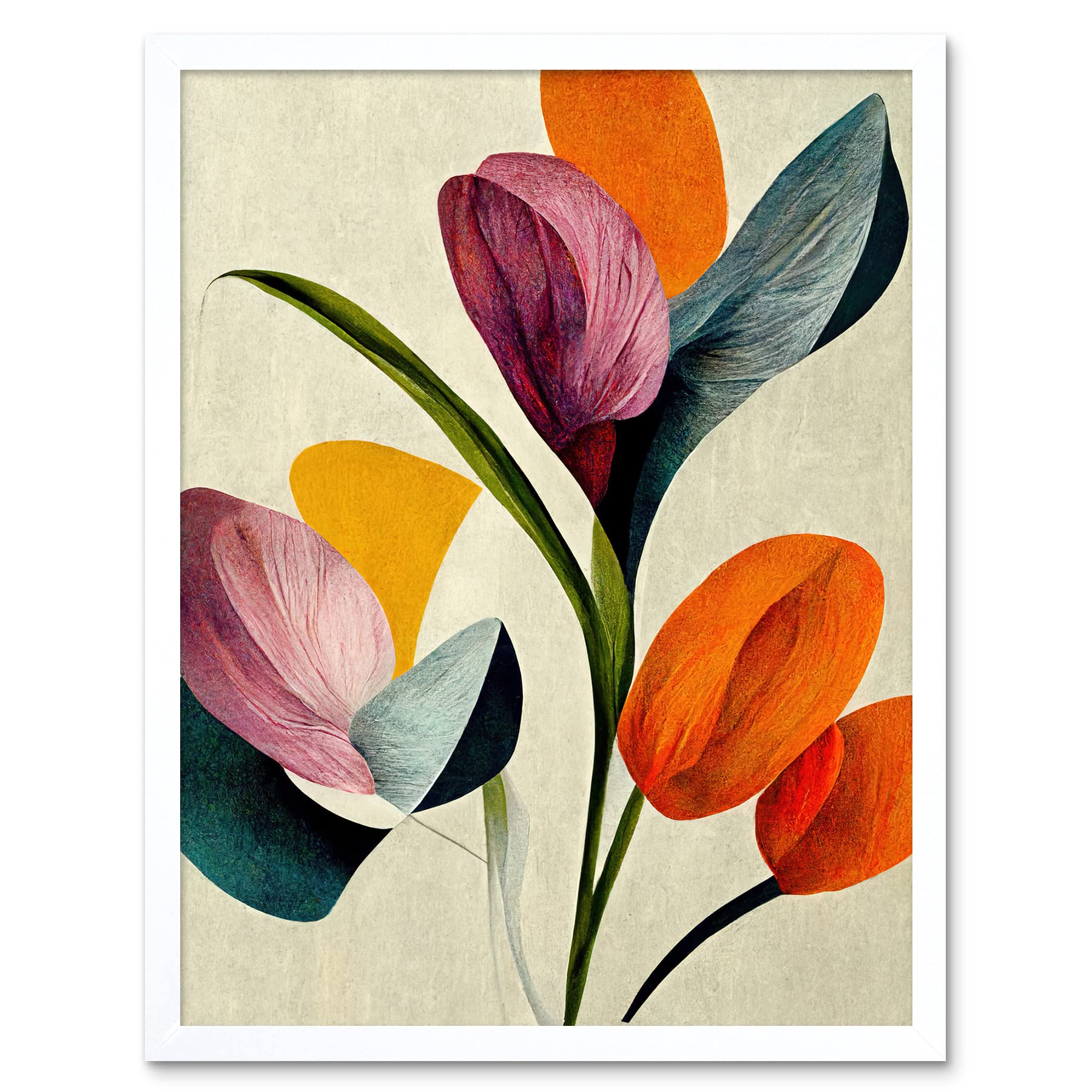 Wee Blue Coo Spring Flowers Floral Bouquet Bold Abstract Boho Coral Mustard Art Print Framed Poster Wall Decor 12x16 inch