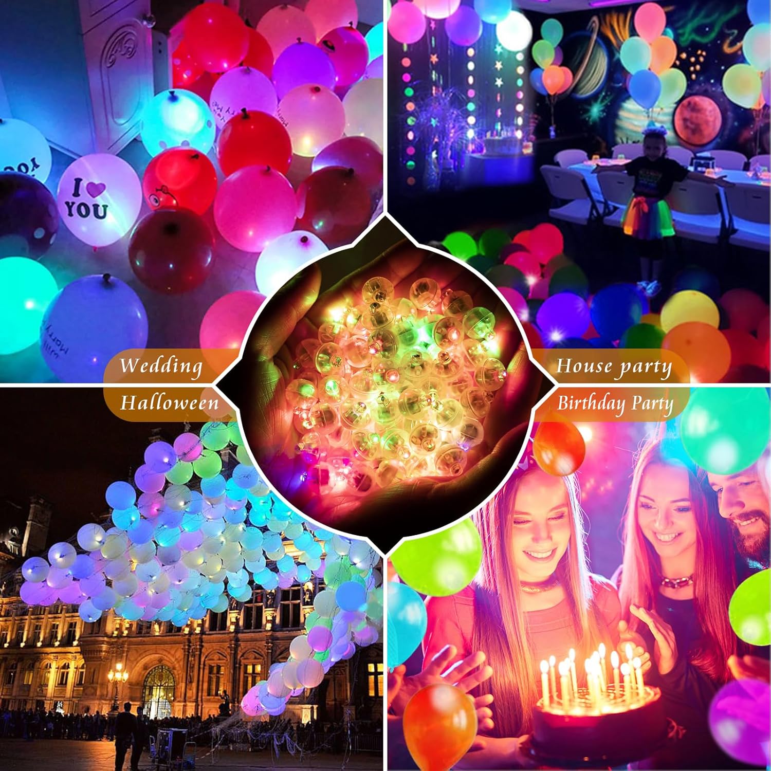100pcs Balloon Lights Mini Led Lights Round Long Standby Time Ball Light Paper Lantern Balloons for Birthday Party Christmas Halloween Decoration (5 Mixed Colors, 100 PCS with Hook)