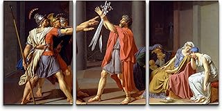 wall26 Canvas Print Wall Art Set Oath of The Horatii by Jacques Louis David Cultural Historic Oil Painting Fine Art Reproduction Scenic Colorful for Living Room, Bedroom, Office - 16"x24" x 3 Panels