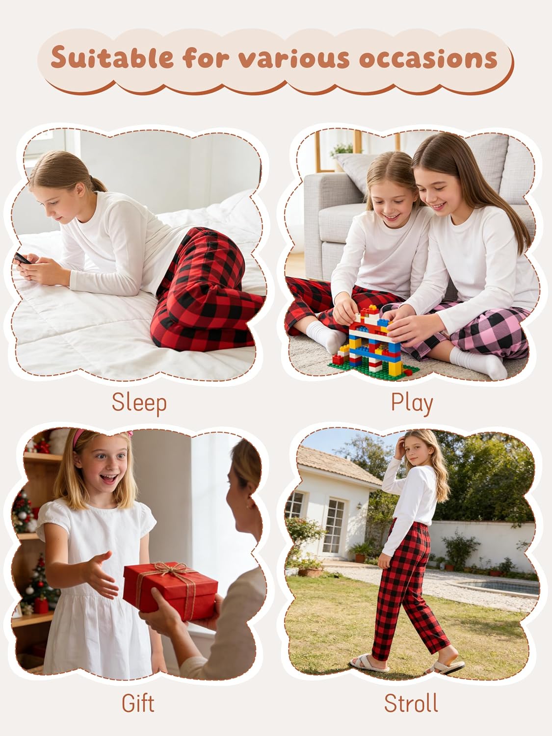 IHU Girls Pajama Pants Ultra Soft PJ Bottoms Kids Plaid Lounge Sleepwear