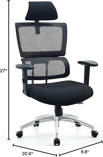 Miniatura 2 de Ticova Silla ergonómica de oficina  Silla de escritorio con respaldo alto con soporte lumbar elástico y reposabrazos de metal 3D  Silla de