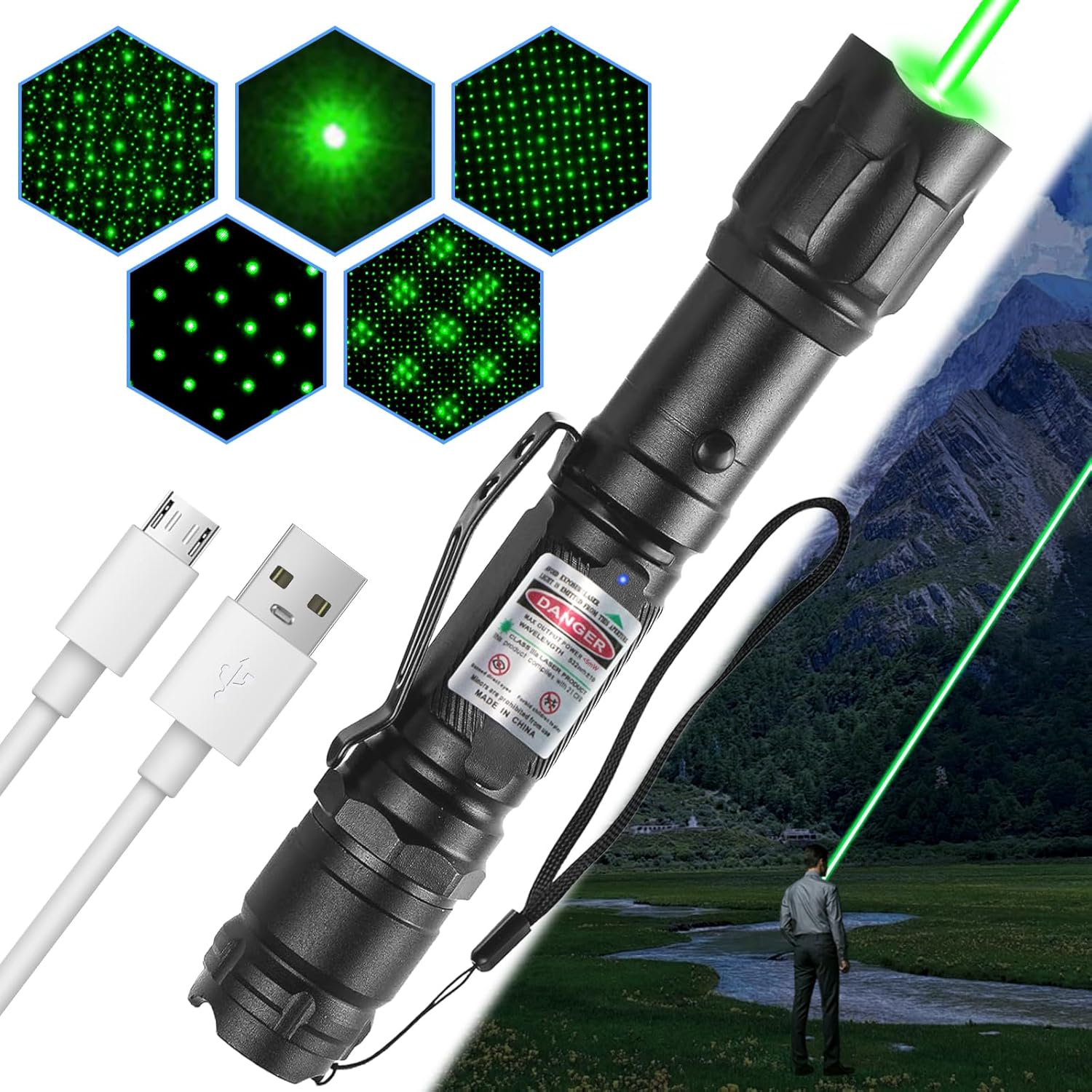 Inexperienced Mild Flashlight Rechargeable, Lengthy Vary Adjustable Focus Tactical Beam for Outside Journeys, Tenting, Displays, TV/LED/LCD Screens, and Stargazing