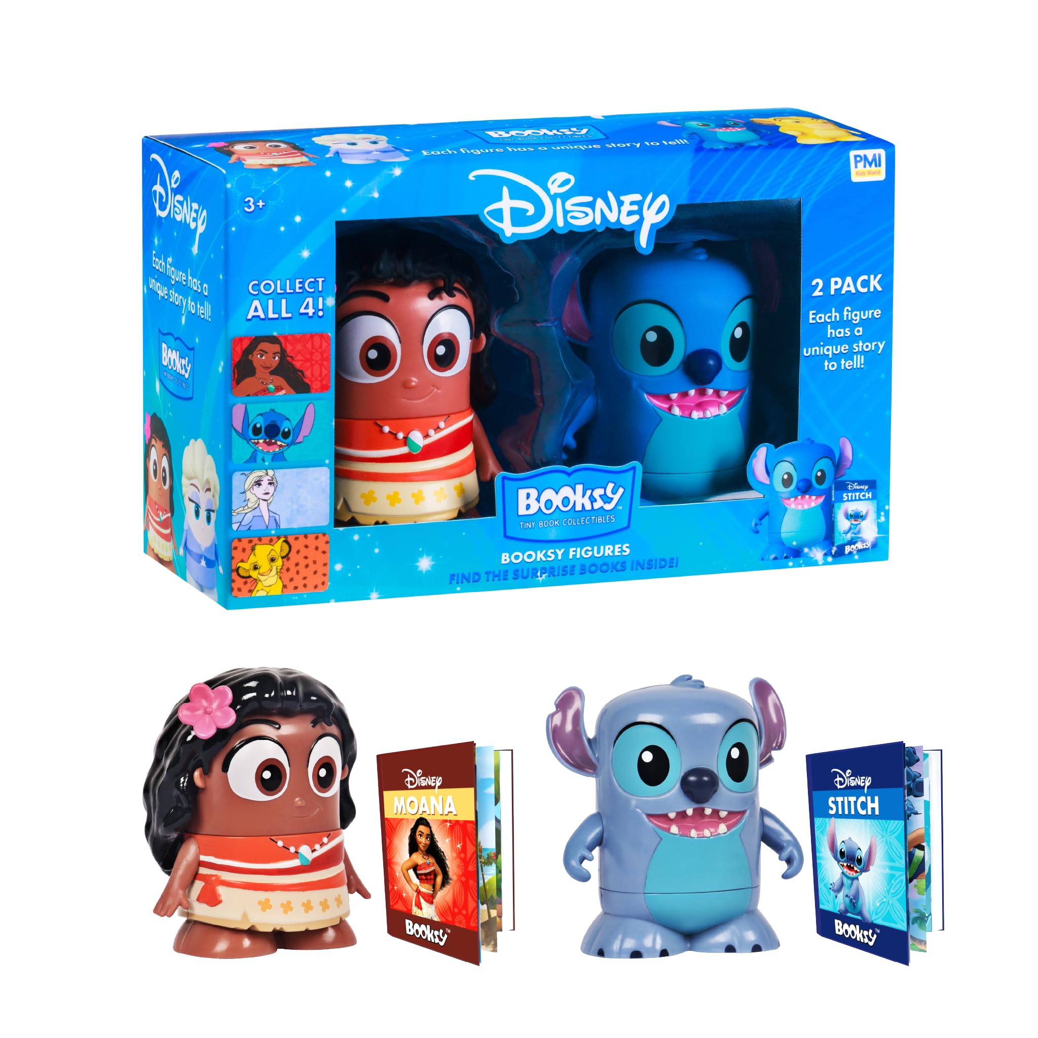 Disney Booksy Stitch & Moana Collectible Figures 2 Pack, Mini Storybooks | Officially Licensed Disney Toys for Girls & Boys Ages 3 - 8, Lilo & Stitch & Moana Reading Toy