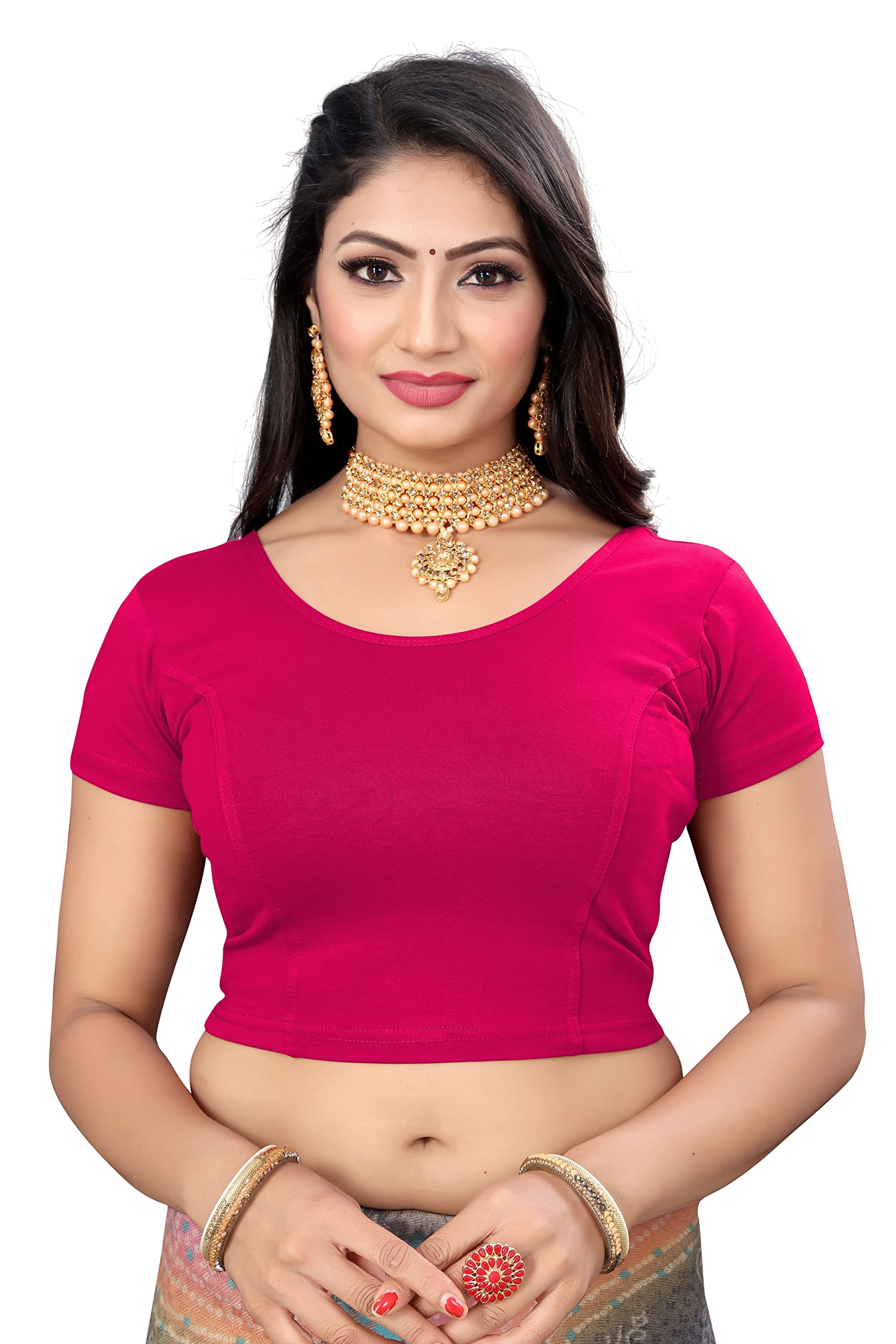 VardaniyaWomen's Stretchable Readymade Indian Ethnic Design Saree Blouse Short Sleeve Crop Top
