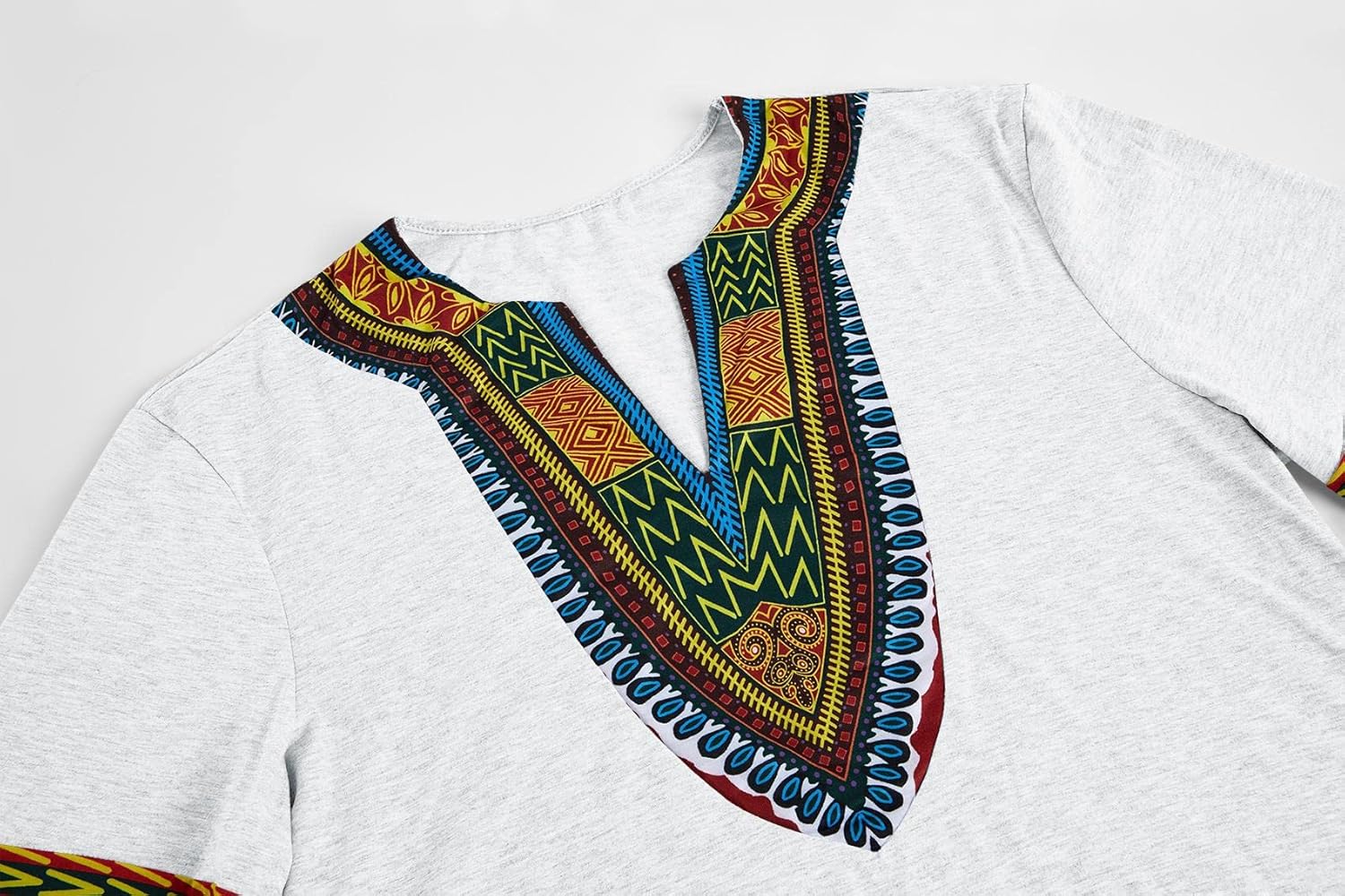 Makkrom Mens African Dashiki T Shirt Tribal Floral Print V Neck Slim Fit Shirts Tops - Image 4