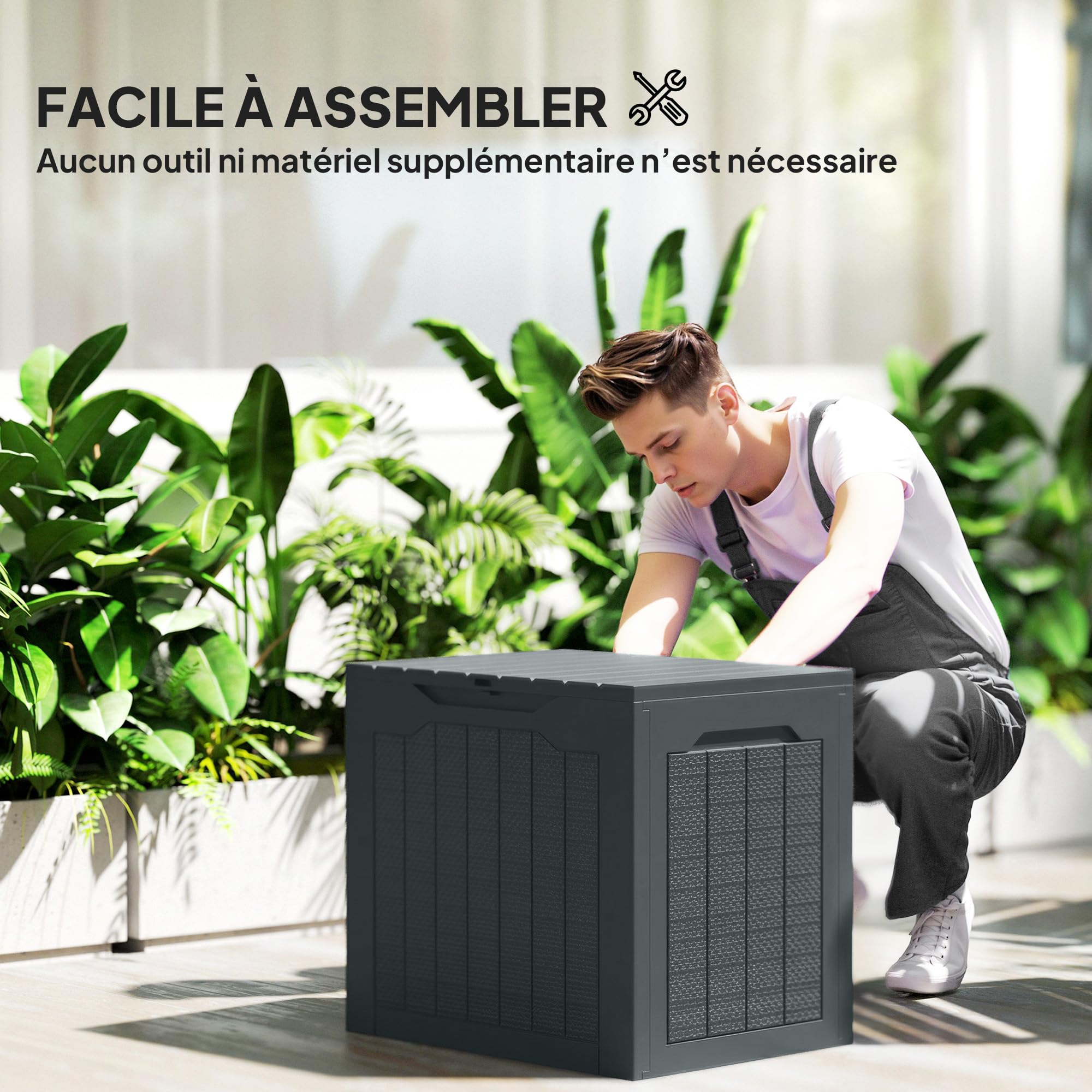 Outsunny Caja exterior 30 Galones con asas, gris oscuro