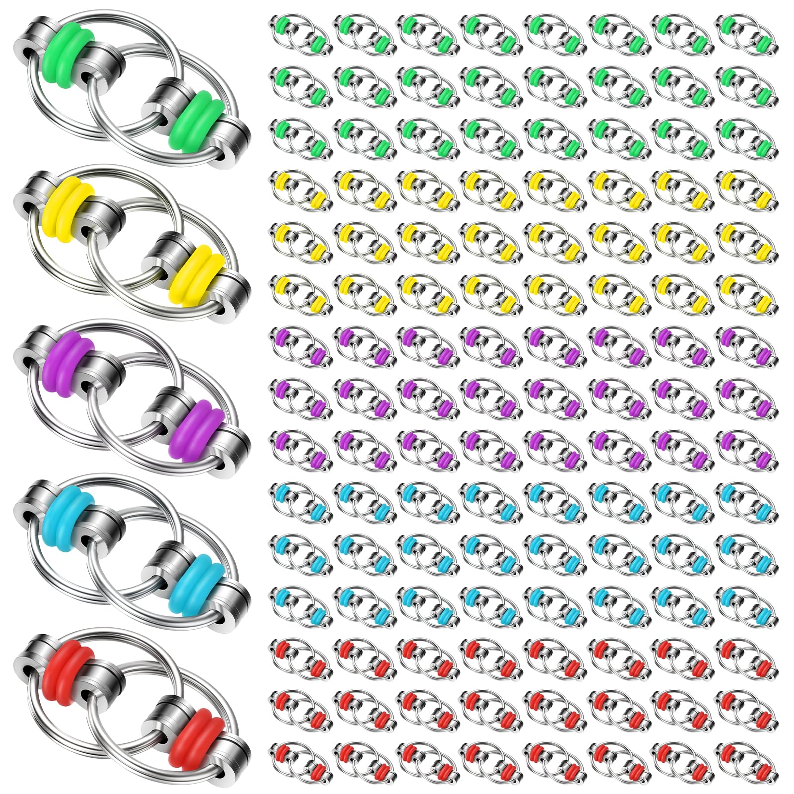 Skylety 100 Pcs Back to School Gifts Bike Fidget Chain Flippy Bulk Mini Chain Key Ring for ADHD Stress Relief Flippy Key for Adults
