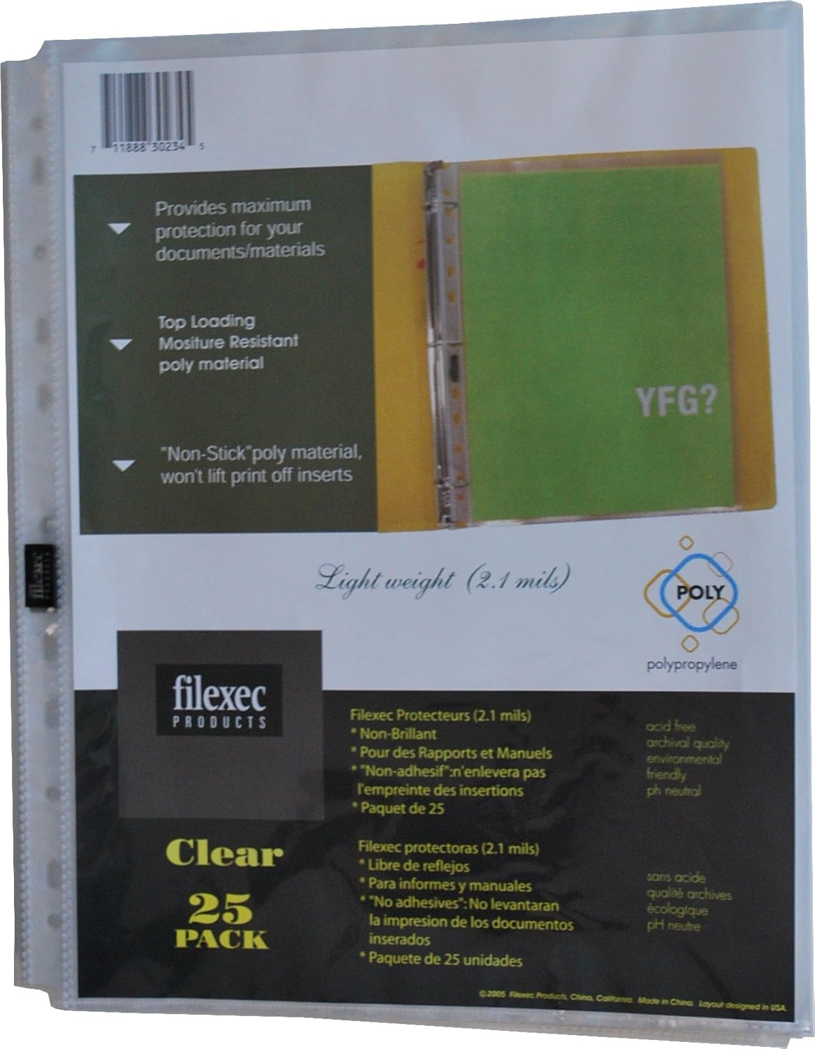 Filexec 30234, Sheet Protector, Top Load, Clear, 2.1 Mil