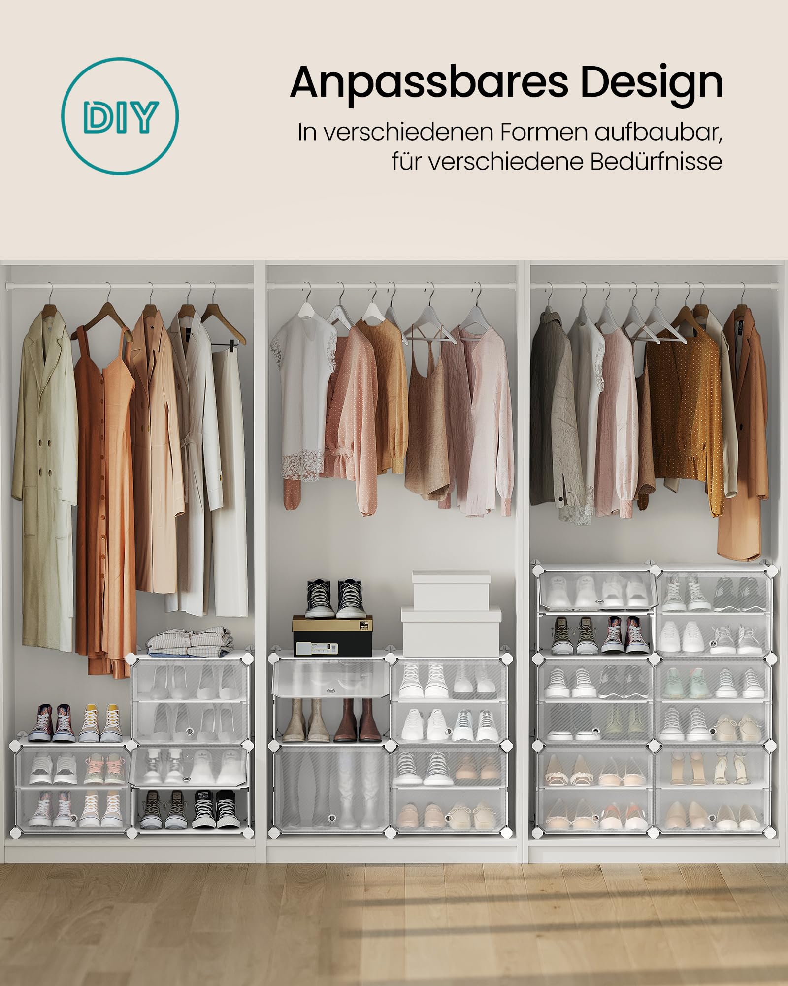 SONGMICS Schuhregal, Schuhschrank, für Garderobe und Eingangsbereich, anpassbar, 10 Fächer, für bis zu 40 Paar Schuhe, wolkenweiß-transparent LPC035W01