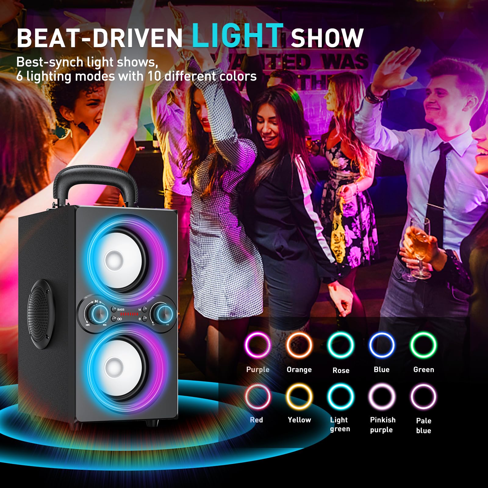TPBEAT Bluetooth Lautsprecher, 80W Wireless Bluetooth Box Musikbox Groß, Bass Boost, with Licht, 100dB Huge Sound TWS Stereo Party Soundbox, mit Mikrofon Eingang/USB/TF/AUX